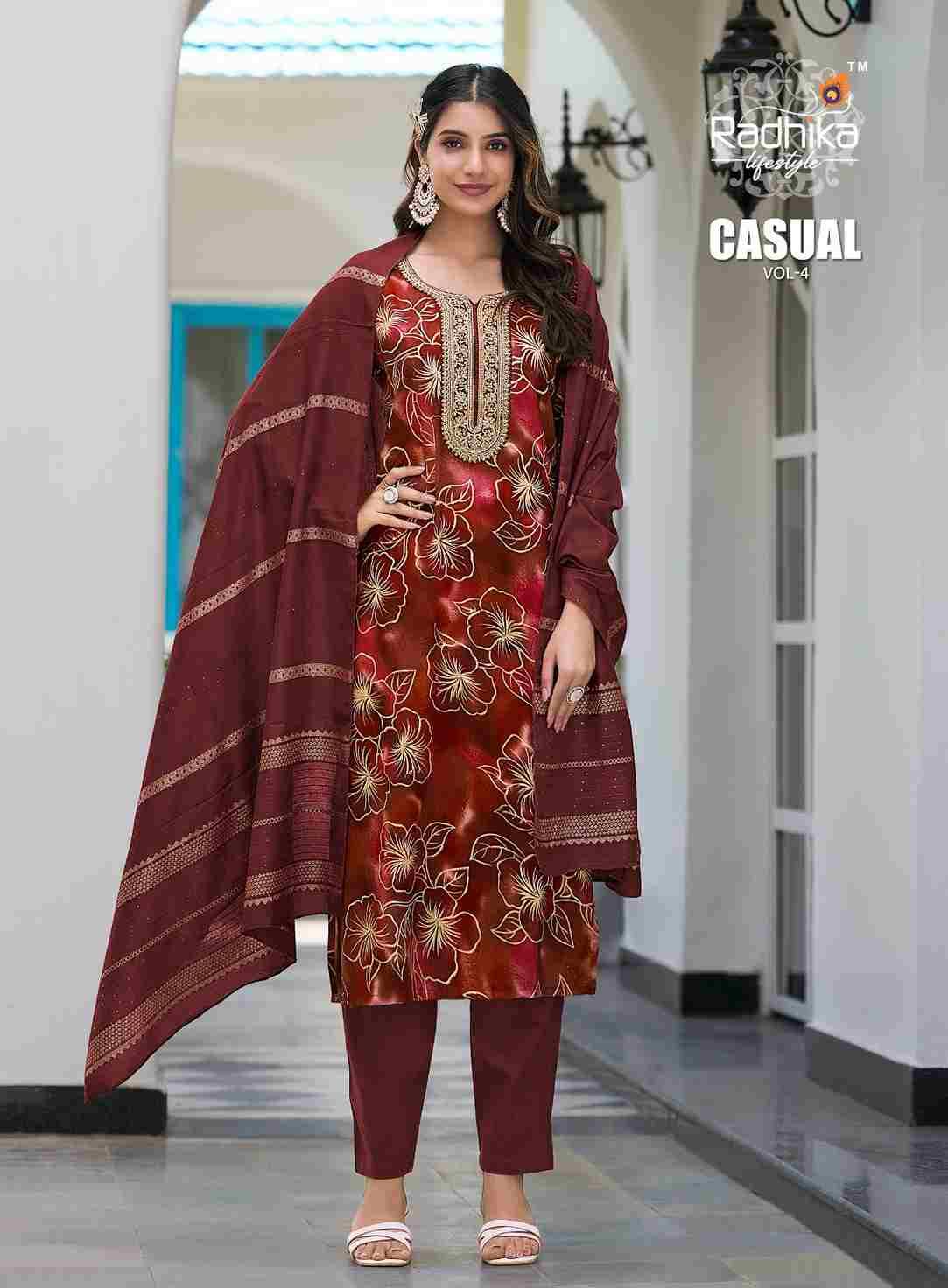 Casual Vol-4 By Radhika Lifestyle 4001 To 4007 Series Designer Stylish Fancy Colorful Beautiful Party Wear & Ethnic Wear Collection Rayon Print Dresses At Wholesale Price
