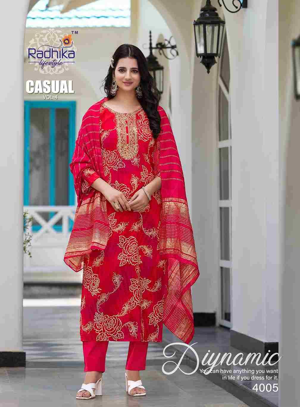 Casual Vol-4 By Radhika Lifestyle 4001 To 4007 Series Designer Stylish Fancy Colorful Beautiful Party Wear & Ethnic Wear Collection Rayon Print Dresses At Wholesale Price