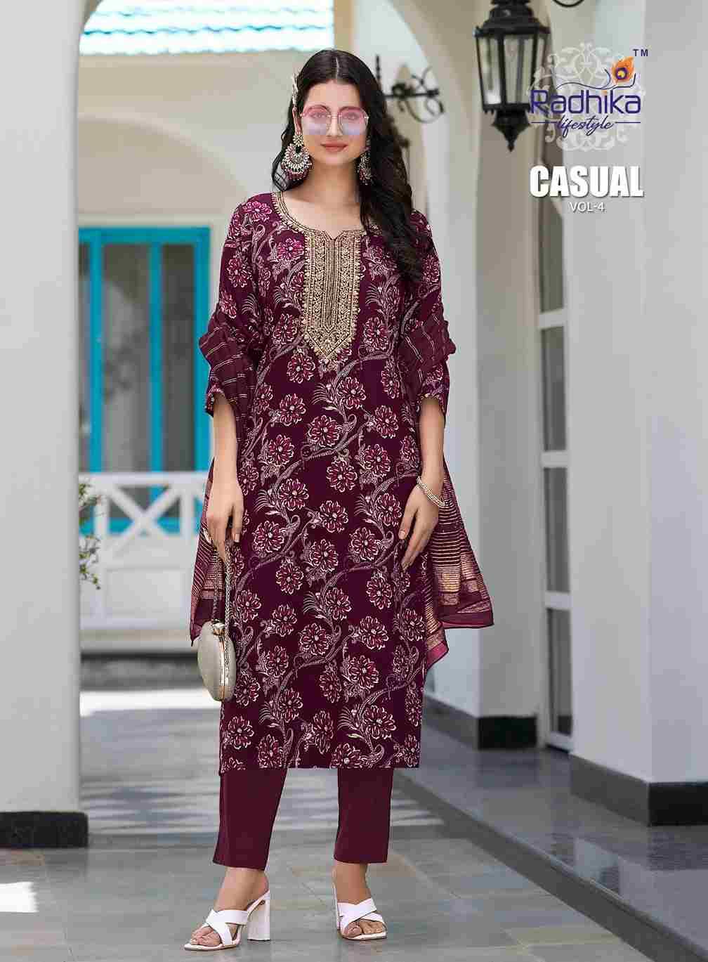 Casual Vol-4 By Radhika Lifestyle 4001 To 4007 Series Designer Stylish Fancy Colorful Beautiful Party Wear & Ethnic Wear Collection Rayon Print Dresses At Wholesale Price