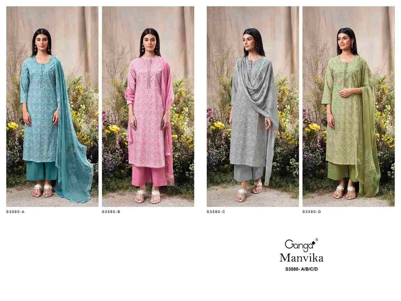Manvika-3580 By Ganga Fashion 3580-A To 3580-D Series Beautiful Festive Suits Colorful Stylish Fancy Casual Wear & Ethnic Wear Pure Cotton Dresses At Wholesale Price