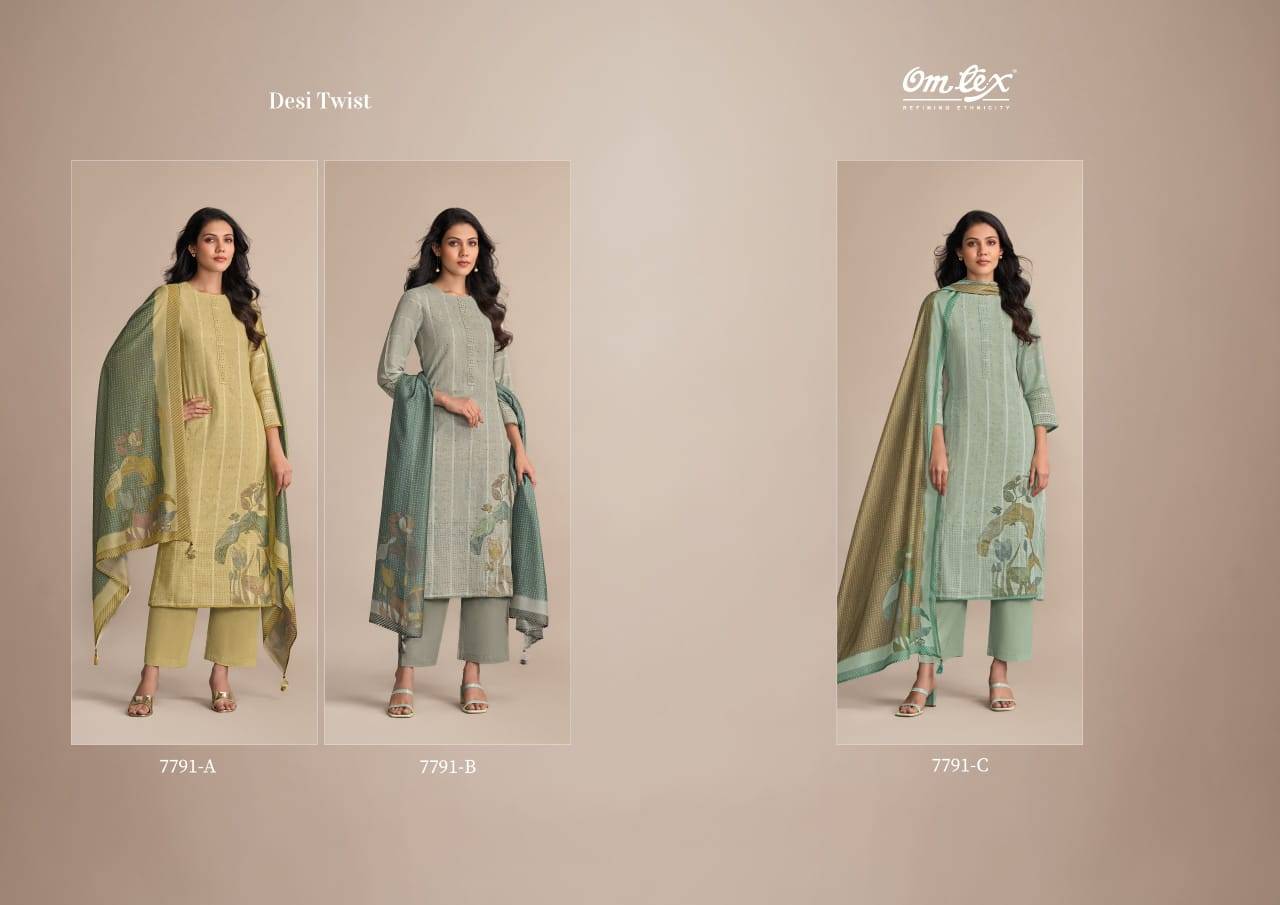 Desi Twist By Om Tex 7791-A To 7791-C Series Beautiful Suits Stylish Fancy Colorful Party Wear & Ethnic Wear Linen Dresses At Wholesale Price