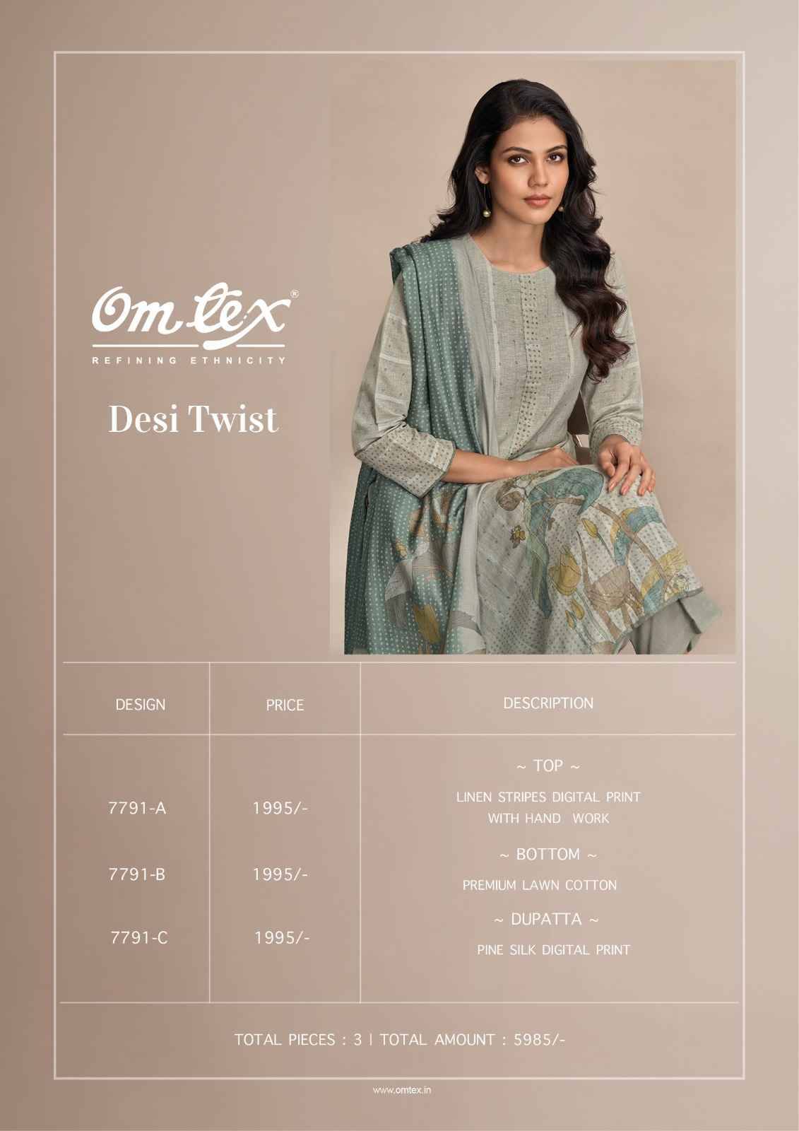 Desi Twist By Om Tex 7791-A To 7791-C Series Beautiful Suits Stylish Fancy Colorful Party Wear & Ethnic Wear Linen Dresses At Wholesale Price