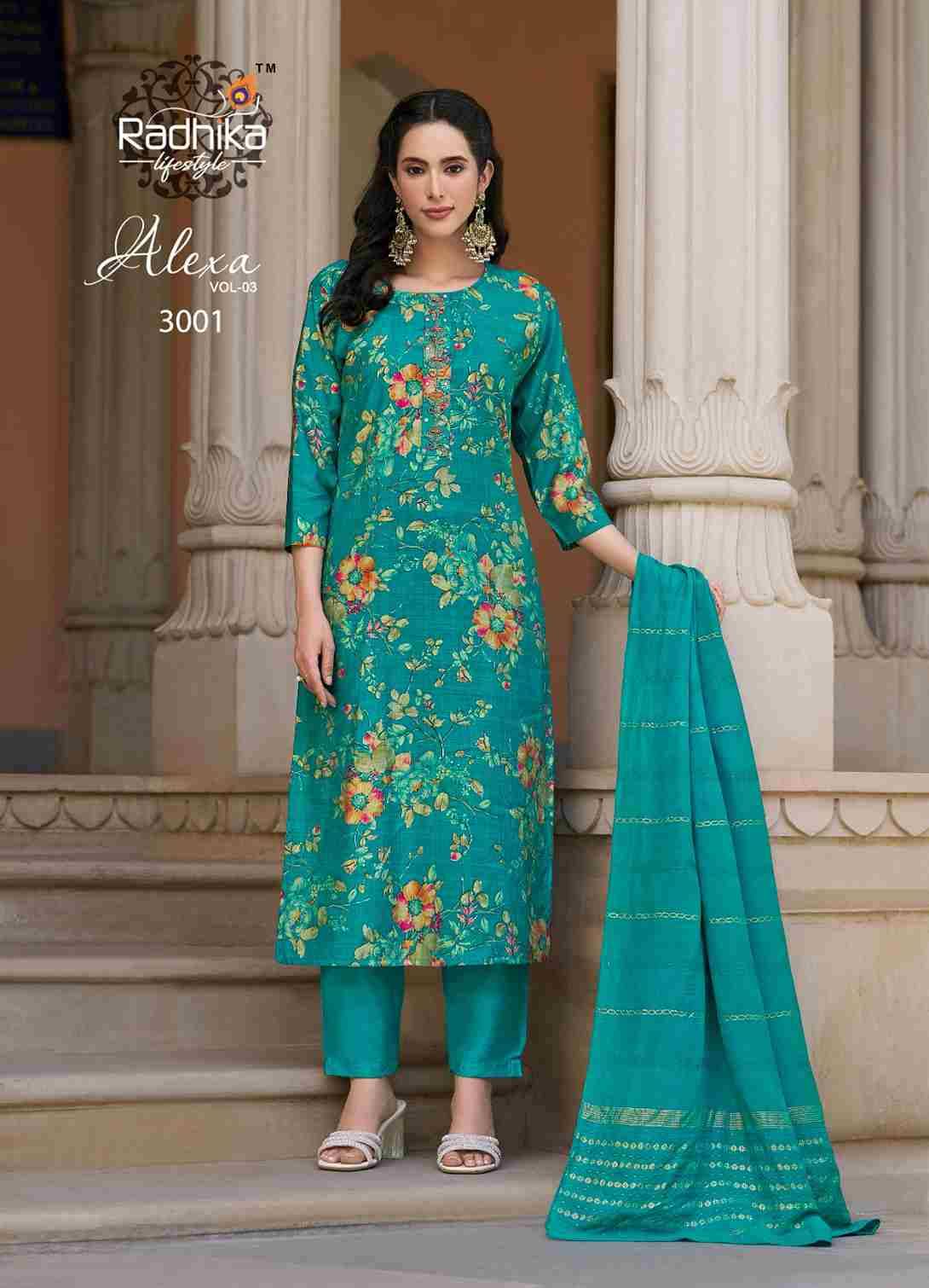 Alexa Vol-3 By Radhika Lifestyle 3001 To 3006 Series Designer Stylish Fancy Colorful Beautiful Party Wear & Ethnic Wear Collection Vertican Silk Dresses At Wholesale Price