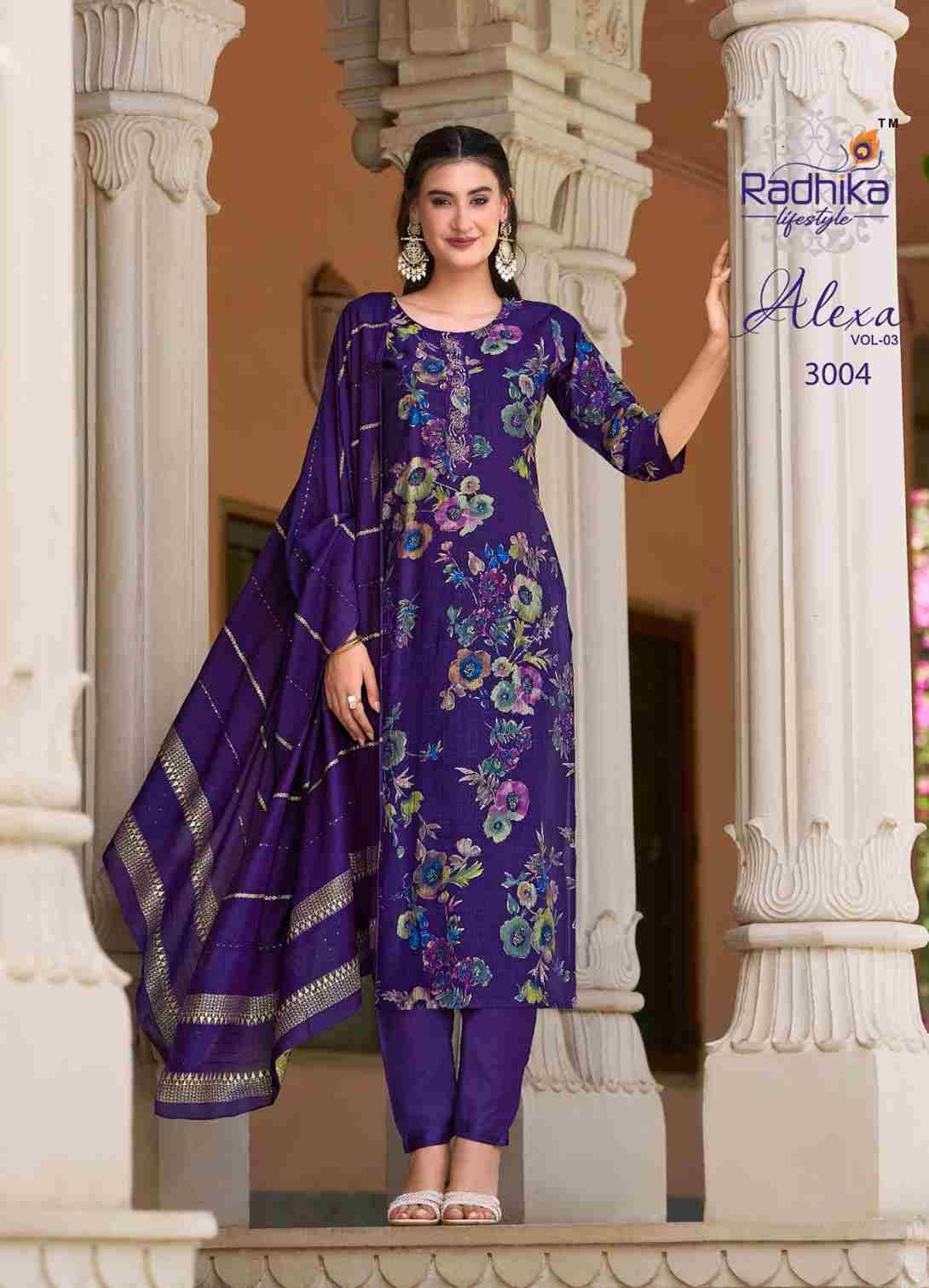 Alexa Vol-3 By Radhika Lifestyle 3001 To 3006 Series Designer Stylish Fancy Colorful Beautiful Party Wear & Ethnic Wear Collection Vertican Silk Dresses At Wholesale Price