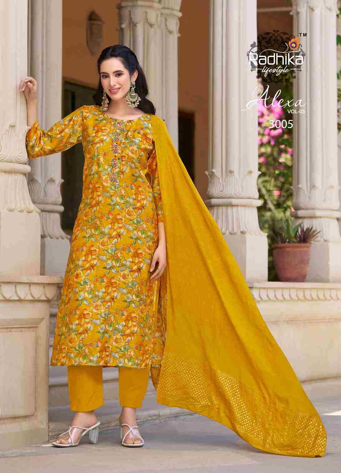 Alexa Vol-3 By Radhika Lifestyle 3001 To 3006 Series Designer Stylish Fancy Colorful Beautiful Party Wear & Ethnic Wear Collection Vertican Silk Dresses At Wholesale Price