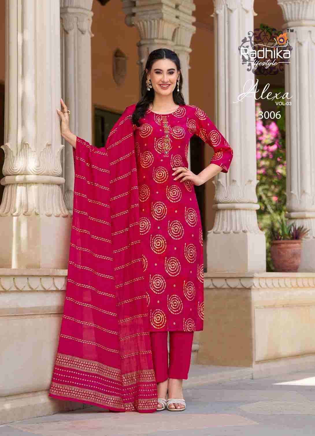 Alexa Vol-3 By Radhika Lifestyle 3001 To 3006 Series Designer Stylish Fancy Colorful Beautiful Party Wear & Ethnic Wear Collection Vertican Silk Dresses At Wholesale Price