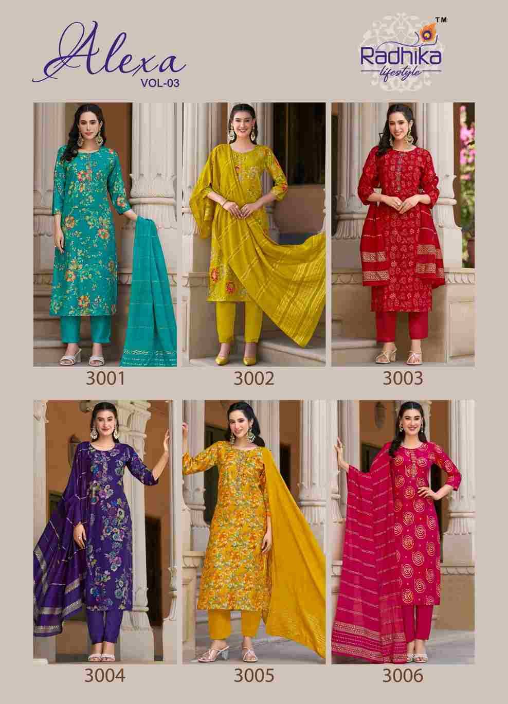 Alexa Vol-3 By Radhika Lifestyle 3001 To 3006 Series Designer Stylish Fancy Colorful Beautiful Party Wear & Ethnic Wear Collection Vertican Silk Dresses At Wholesale Price