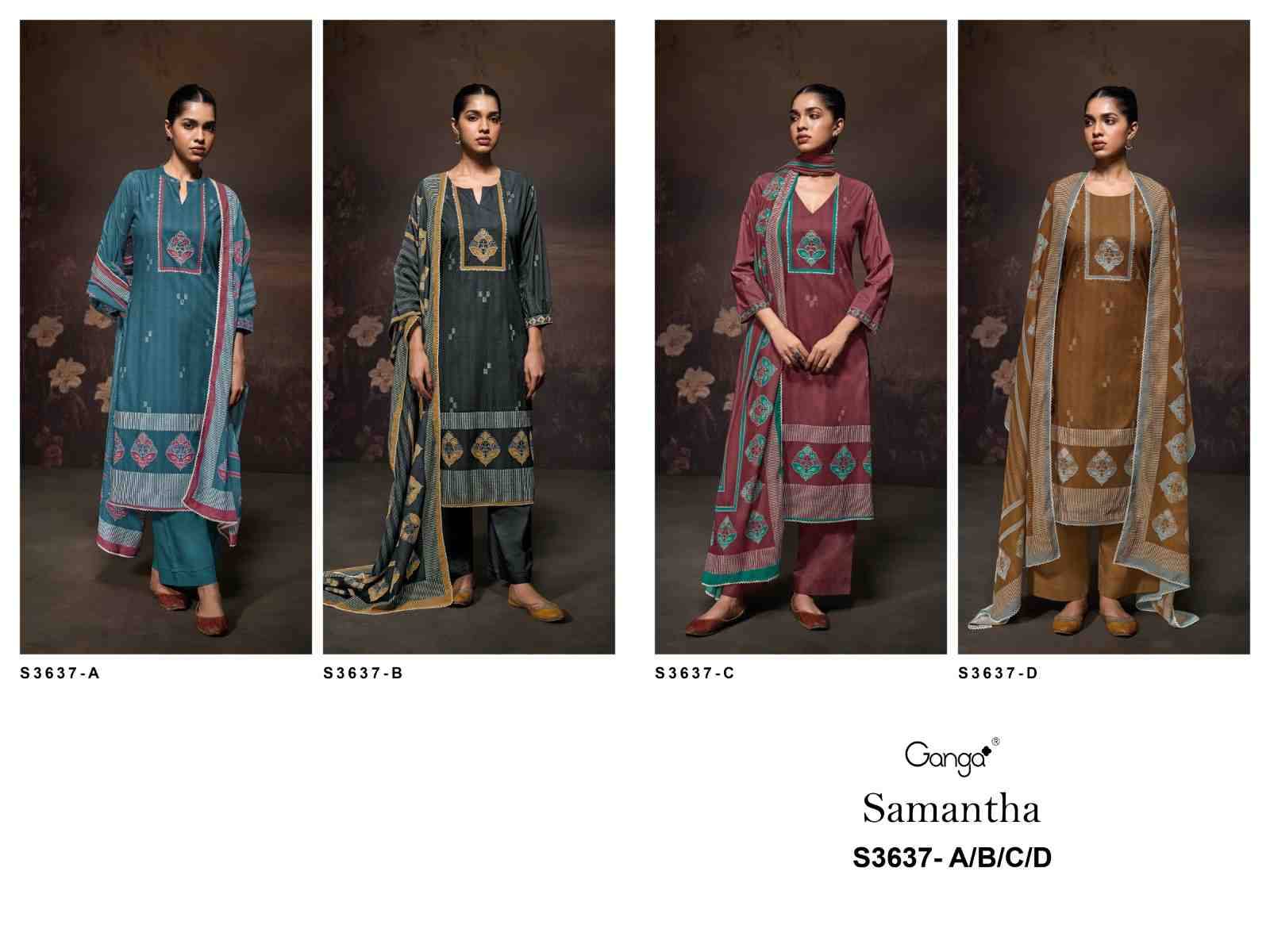 Samantha-3637 By Ganga Fashion 3637-A To 3637-D Series Beautiful Festive Suits Colorful Stylish Fancy Casual Wear & Ethnic Wear Cotton Dresses At Wholesale Price