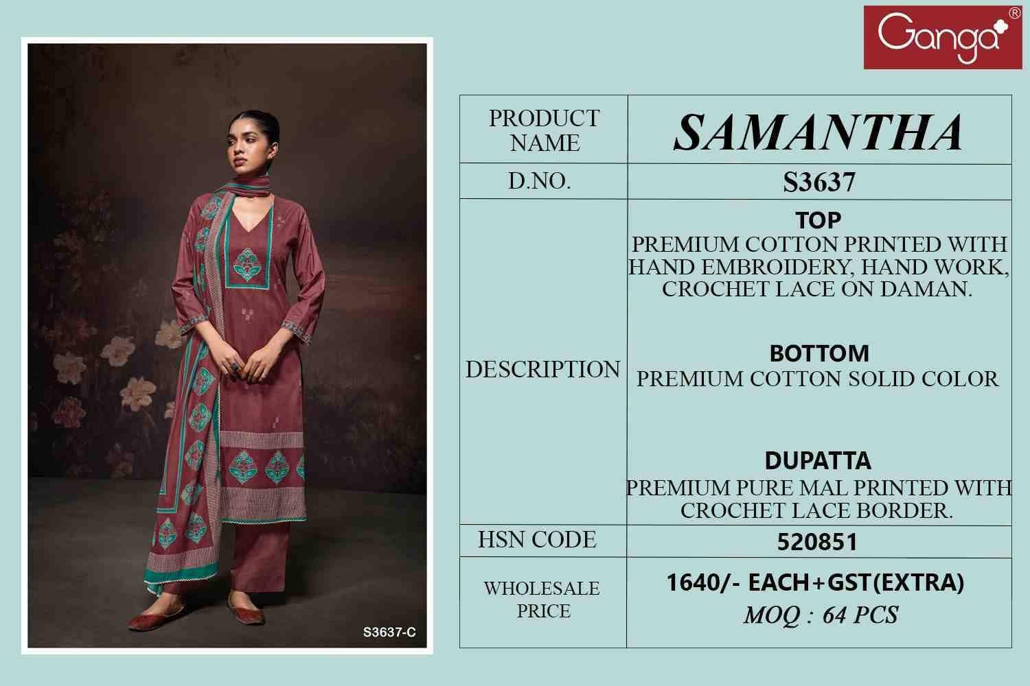 Samantha-3637 By Ganga Fashion 3637-A To 3637-D Series Beautiful Festive Suits Colorful Stylish Fancy Casual Wear & Ethnic Wear Cotton Dresses At Wholesale Price