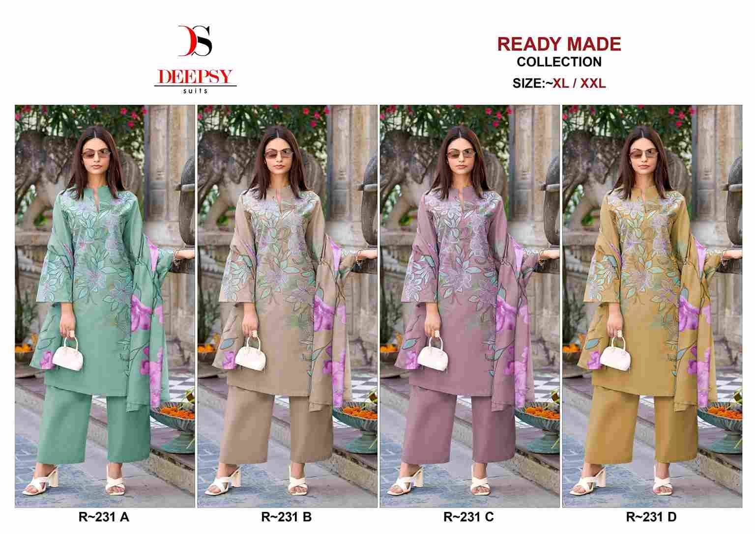 Deepsy Hit Design R-231 Colours By Deepsy Suits R-231-A To R-231-D Series Beautiful Pakistani Suits Colorful Stylish Fancy Casual Wear & Ethnic Wear Pure Cotton With Embroidered Dresses At Wholesale Price