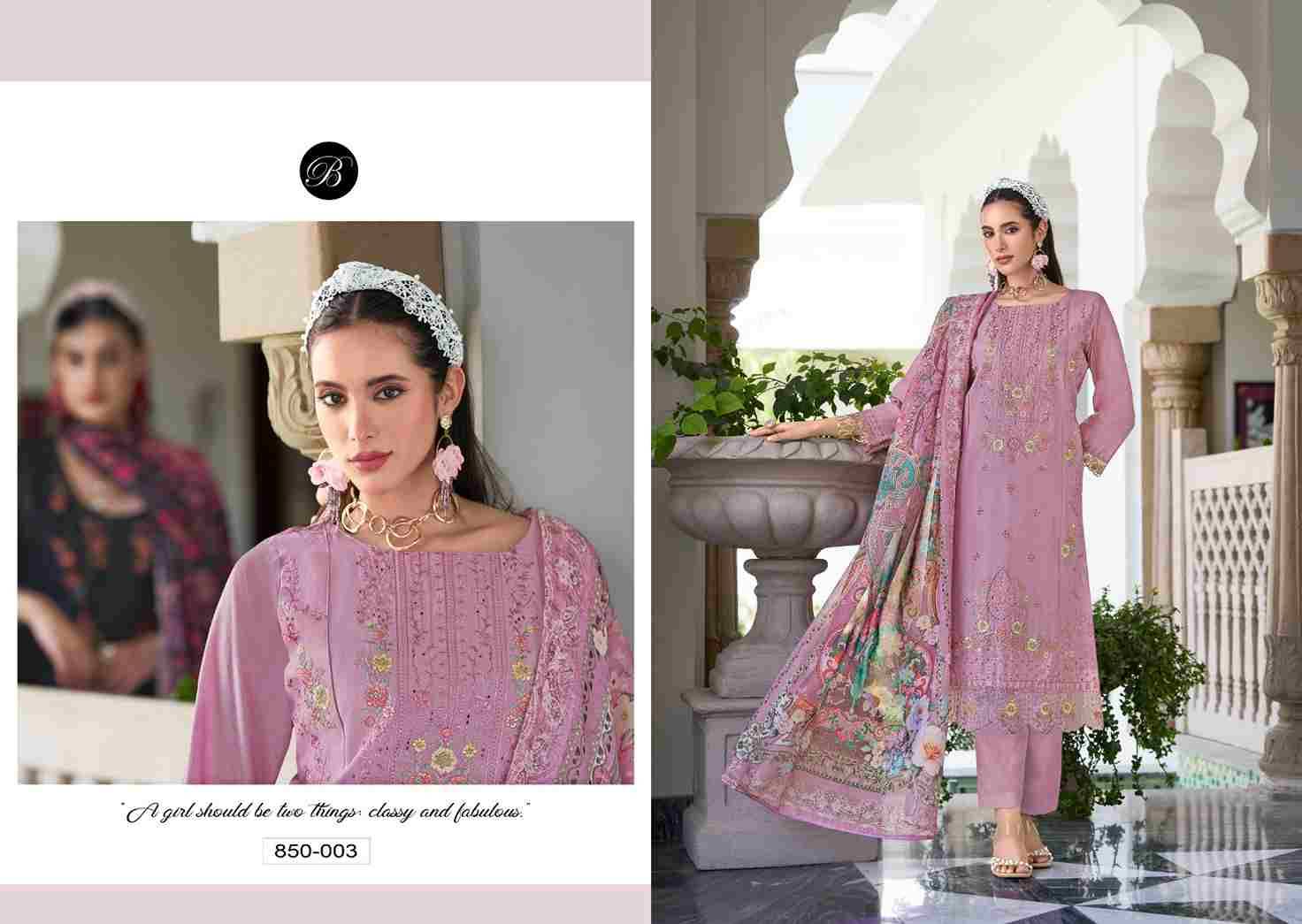 Zoya Vol-2 By Belliza 850-001 To 850-006 Series Beautiful Suits Stylish Colorful Fancy Casual Wear & Ethnic Wear Pure Cotton Lawn Embroidered Dresses At Wholesale Price