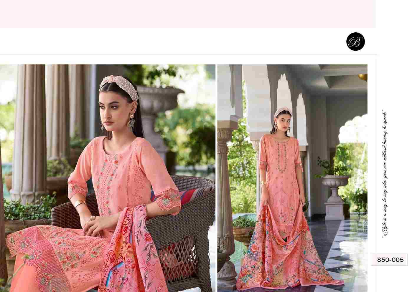 Zoya Vol-2 By Belliza 850-001 To 850-006 Series Beautiful Suits Stylish Colorful Fancy Casual Wear & Ethnic Wear Pure Cotton Lawn Embroidered Dresses At Wholesale Price
