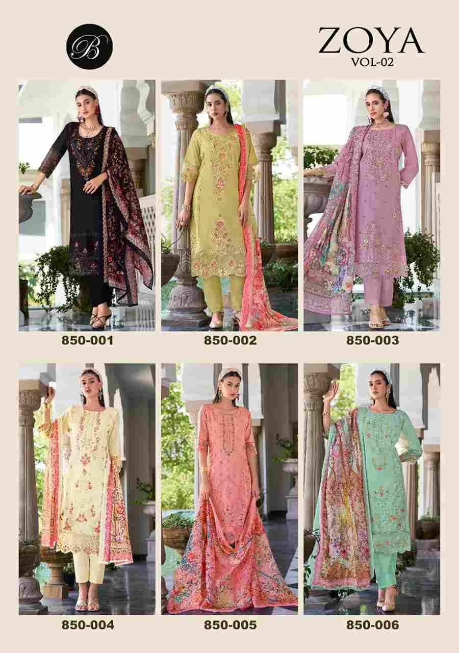 Zoya Vol-2 By Belliza 850-001 To 850-006 Series Beautiful Suits Stylish Colorful Fancy Casual Wear & Ethnic Wear Pure Cotton Lawn Embroidered Dresses At Wholesale Price