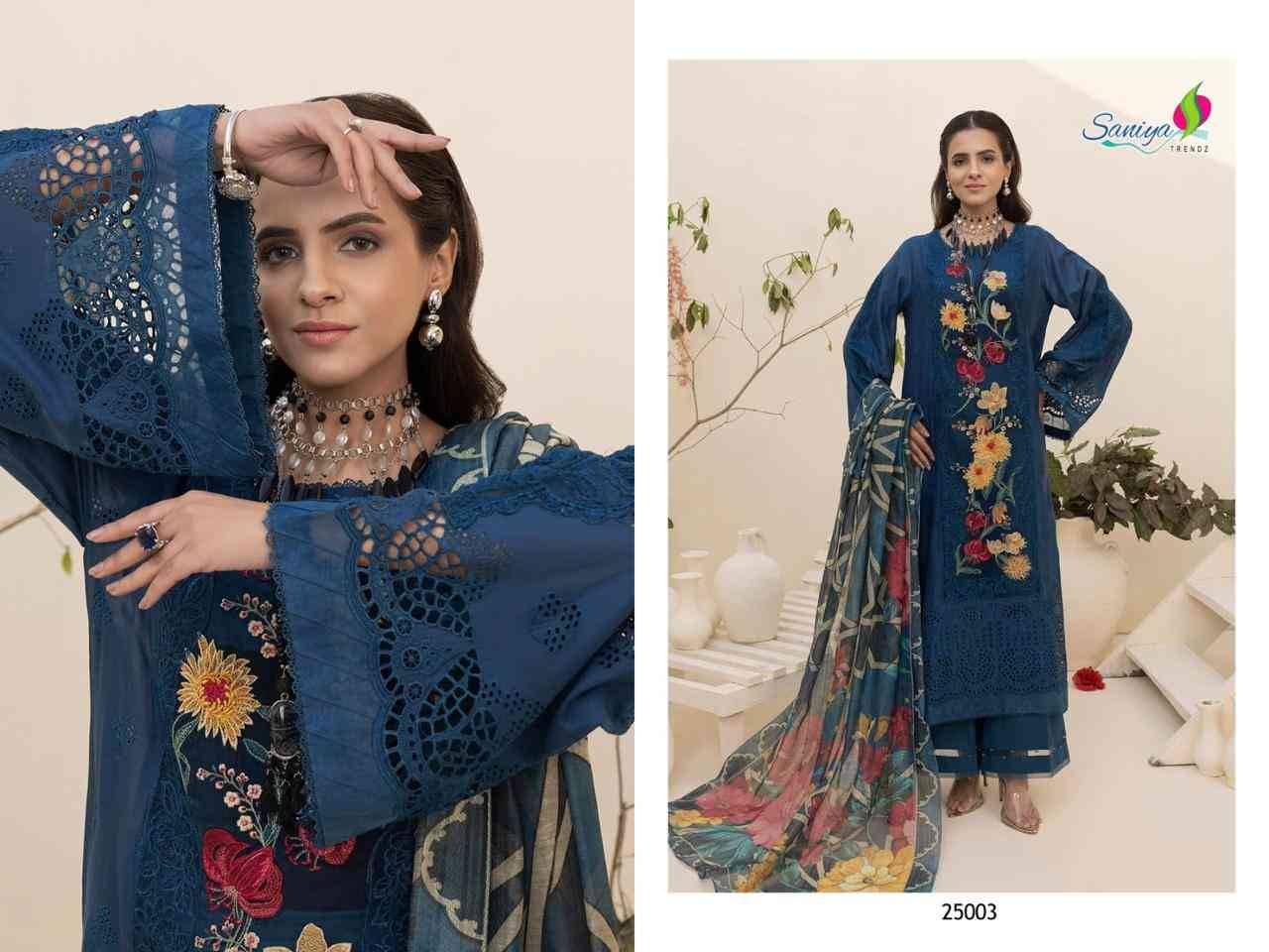 Adanslibas Zaria-25 By Saniya Trendz 25001 To 25004 Series Beautiful Pakistani Suits Colorful Stylish Fancy Casual Wear & Ethnic Wear Cotton Embroidered Dresses At Wholesale Price