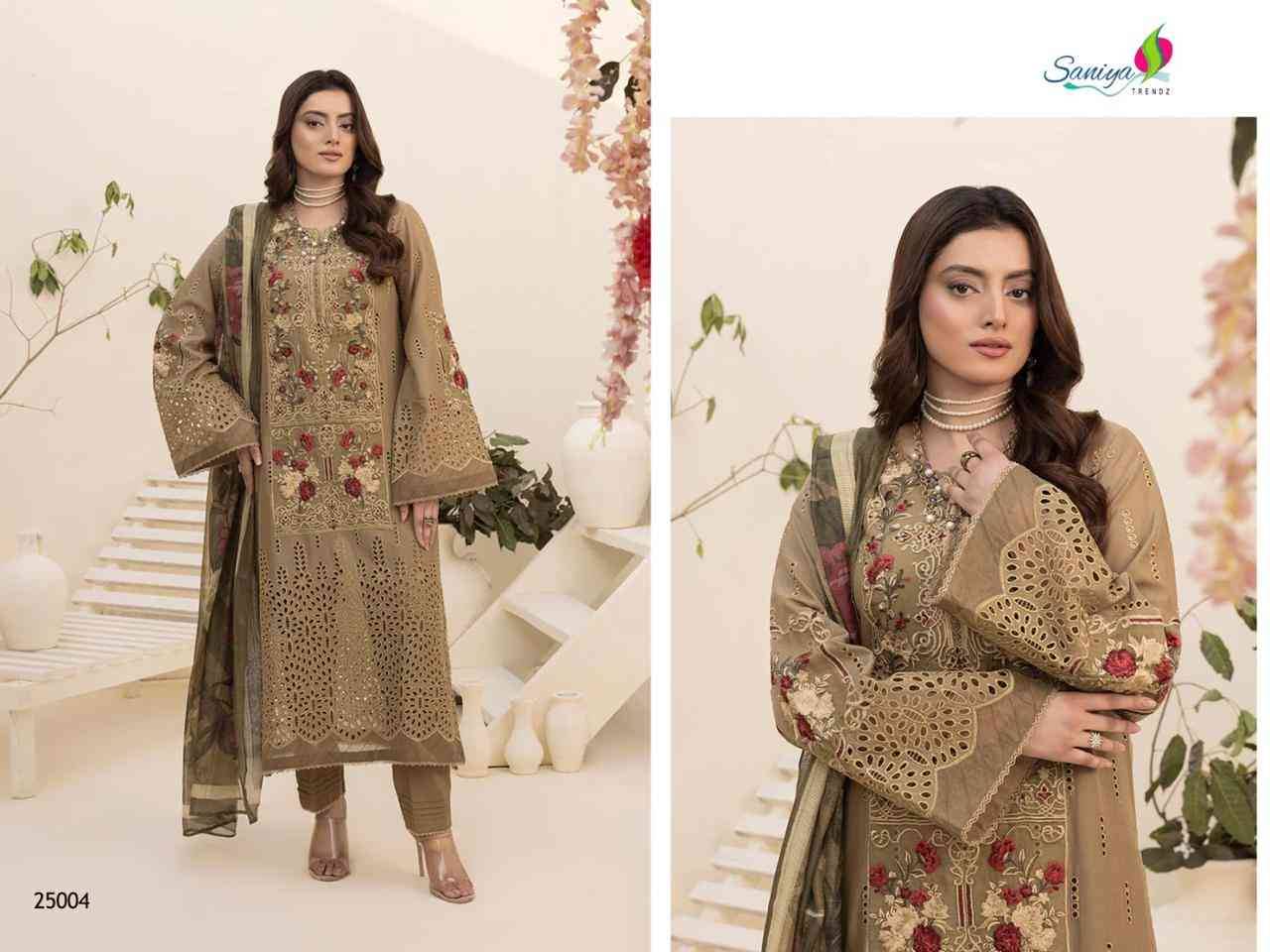 Adanslibas Zaria-25 By Saniya Trendz 25001 To 25004 Series Beautiful Pakistani Suits Colorful Stylish Fancy Casual Wear & Ethnic Wear Cotton Embroidered Dresses At Wholesale Price