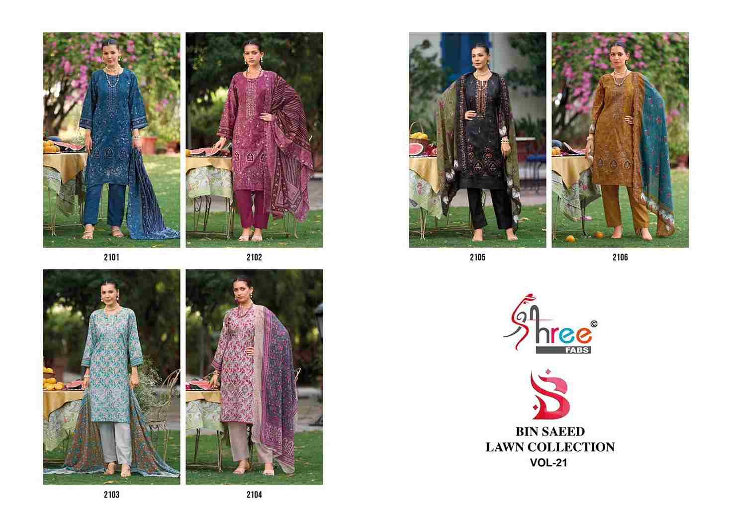 Bin Saeed Lawn Collection Vol-21 By Shree Fabs 2101 To 2106 Series Beautiful Pakistani Suits Colorful Stylish Fancy Casual Wear & Ethnic Wear Pure Cotton With Embroidered Dresses At Wholesale Price