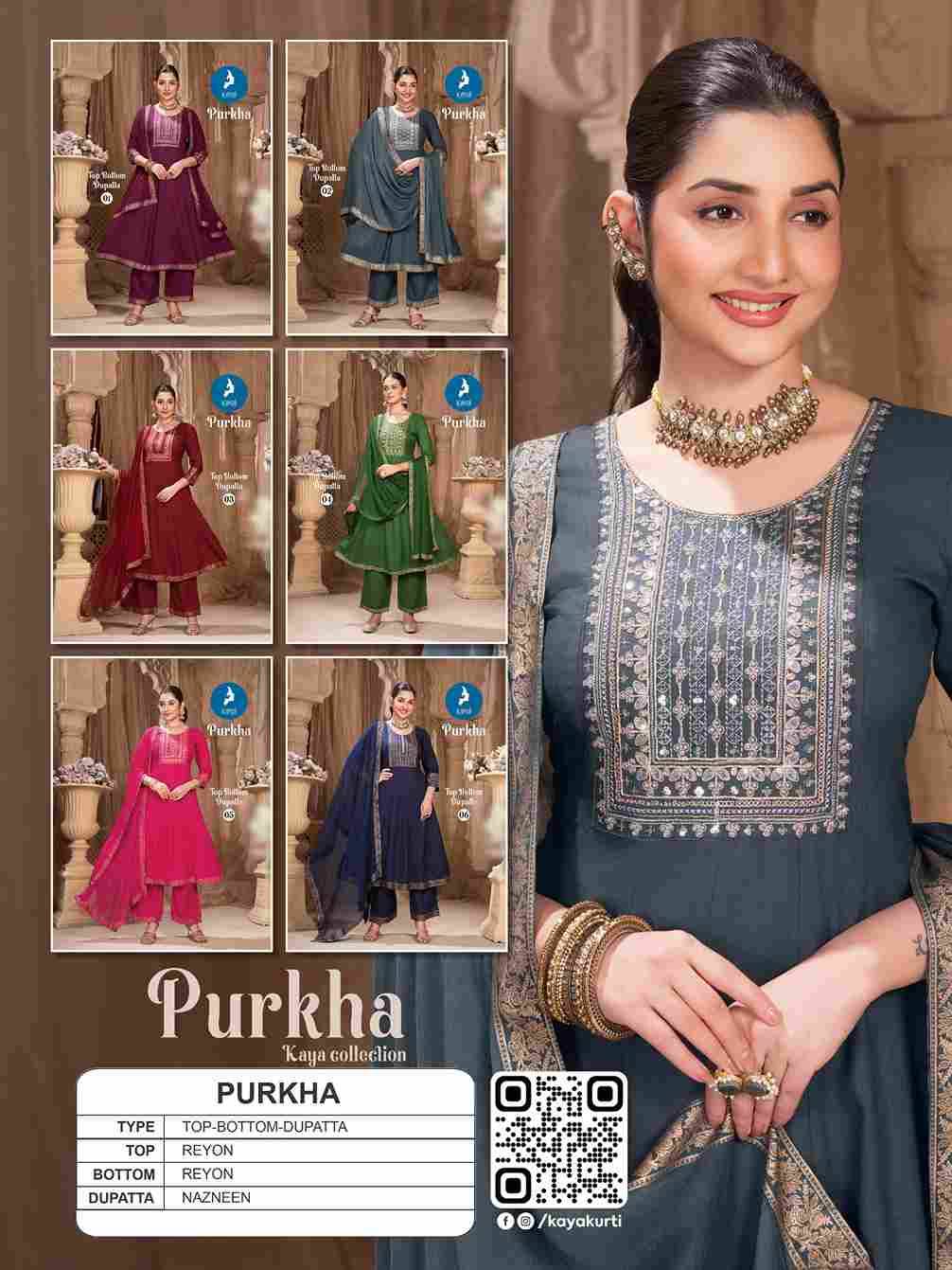 Purkha By Kaya 01 To 06 Series Beautiful Stylish Festive Suits Fancy Colorful Casual Wear & Ethnic Wear & Ready To Wear Rayon Dresses At Wholesale Price