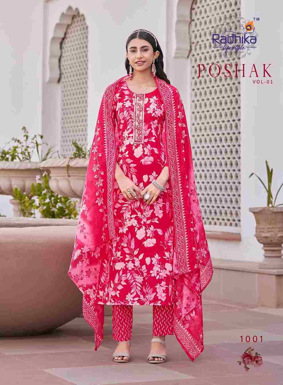 Poshak Vol-1 By Radhika Lifestyle 1001 To 1008 Series Beautiful Festive Suits Colorful Stylish Fancy Casual Wear & Ethnic Wear Pure Cotton Dresses At Wholesale Price