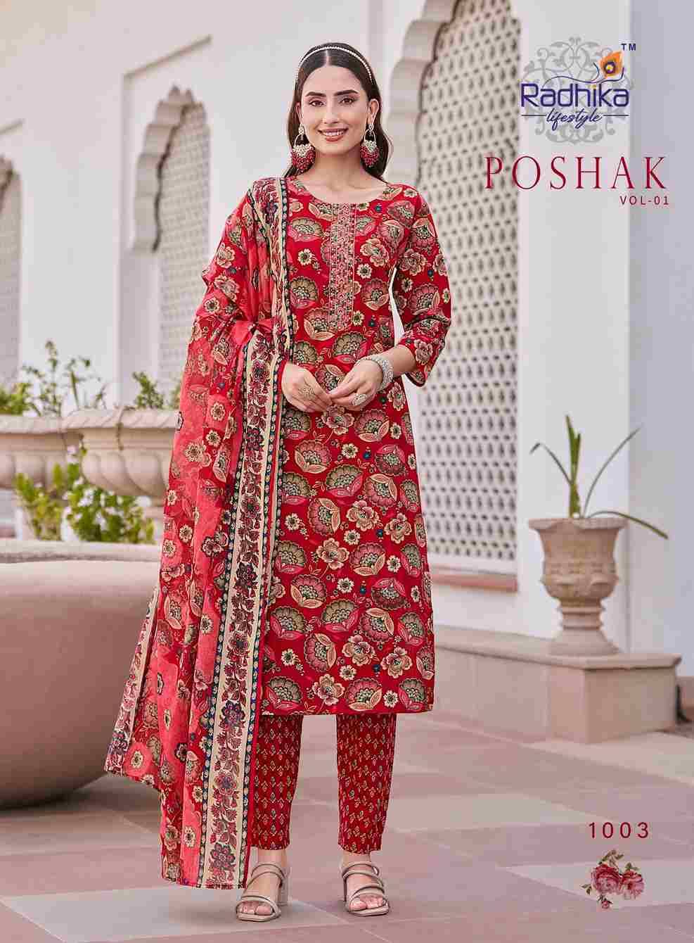Poshak Vol-1 By Radhika Lifestyle 1001 To 1008 Series Beautiful Festive Suits Colorful Stylish Fancy Casual Wear & Ethnic Wear Pure Cotton Dresses At Wholesale Price