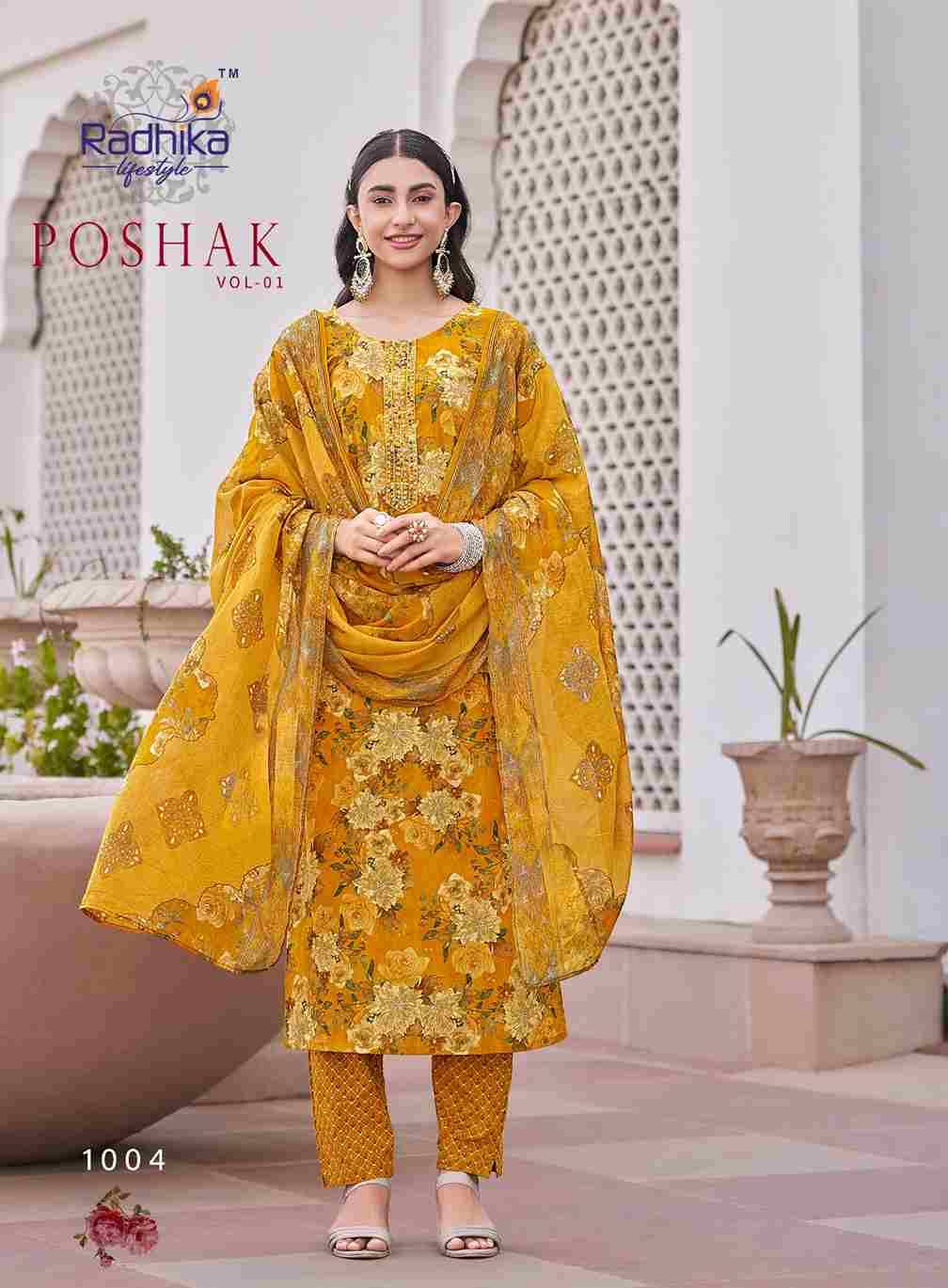 Poshak Vol-1 By Radhika Lifestyle 1001 To 1008 Series Beautiful Festive Suits Colorful Stylish Fancy Casual Wear & Ethnic Wear Pure Cotton Dresses At Wholesale Price