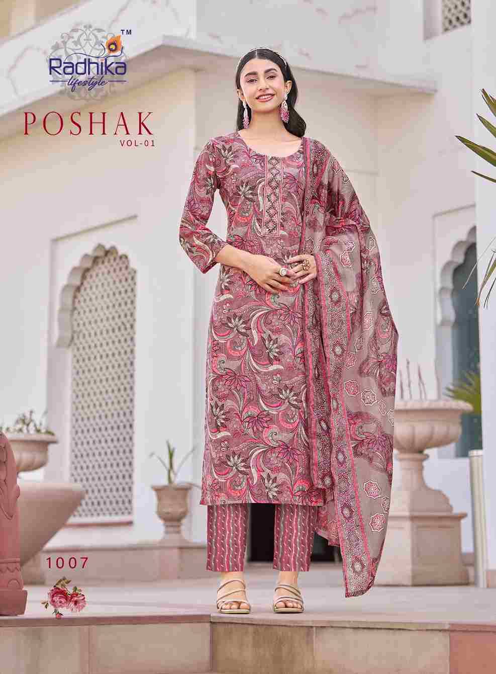 Poshak Vol-1 By Radhika Lifestyle 1001 To 1008 Series Beautiful Festive Suits Colorful Stylish Fancy Casual Wear & Ethnic Wear Pure Cotton Dresses At Wholesale Price