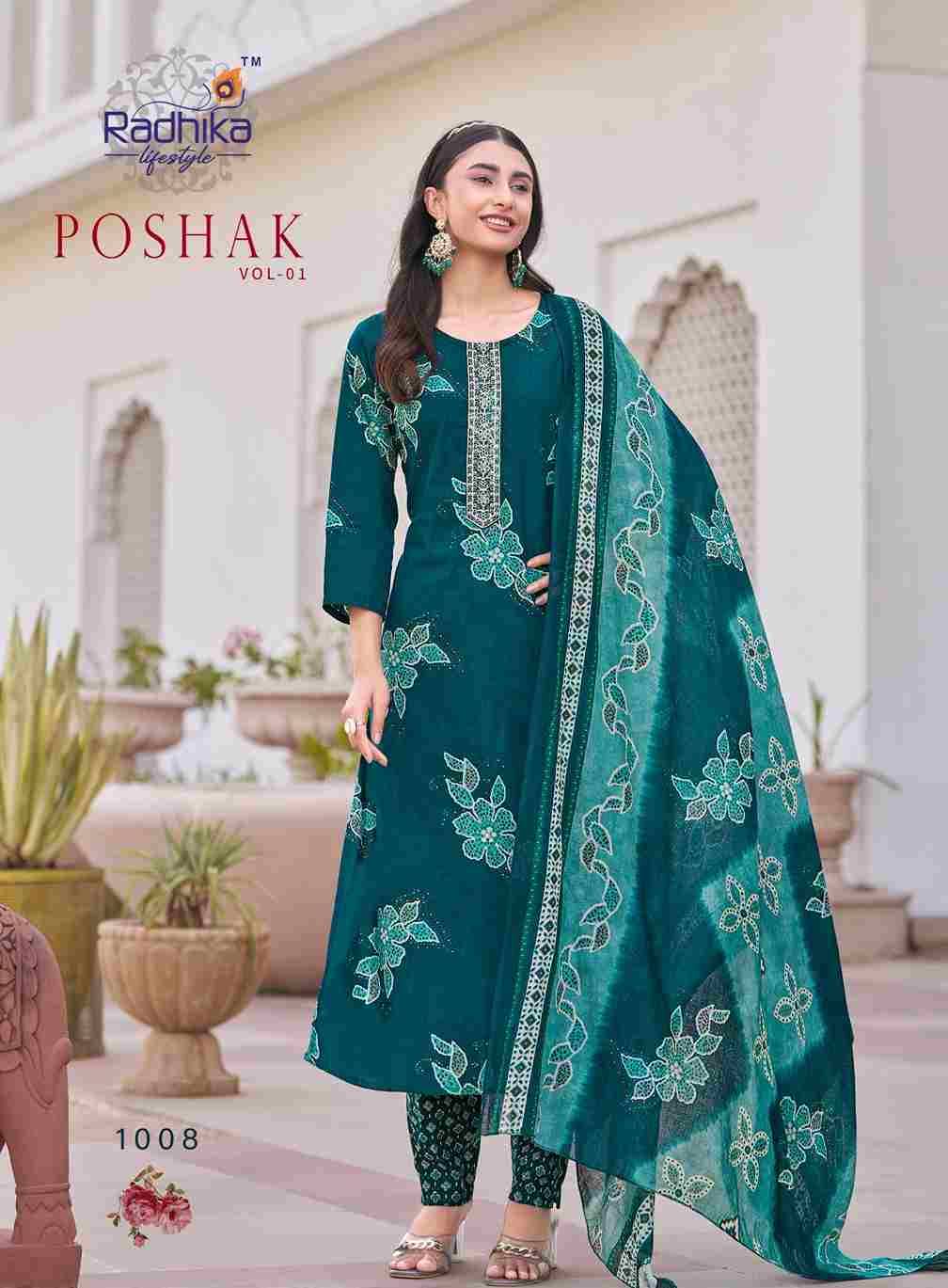 Poshak Vol-1 By Radhika Lifestyle 1001 To 1008 Series Beautiful Festive Suits Colorful Stylish Fancy Casual Wear & Ethnic Wear Pure Cotton Dresses At Wholesale Price