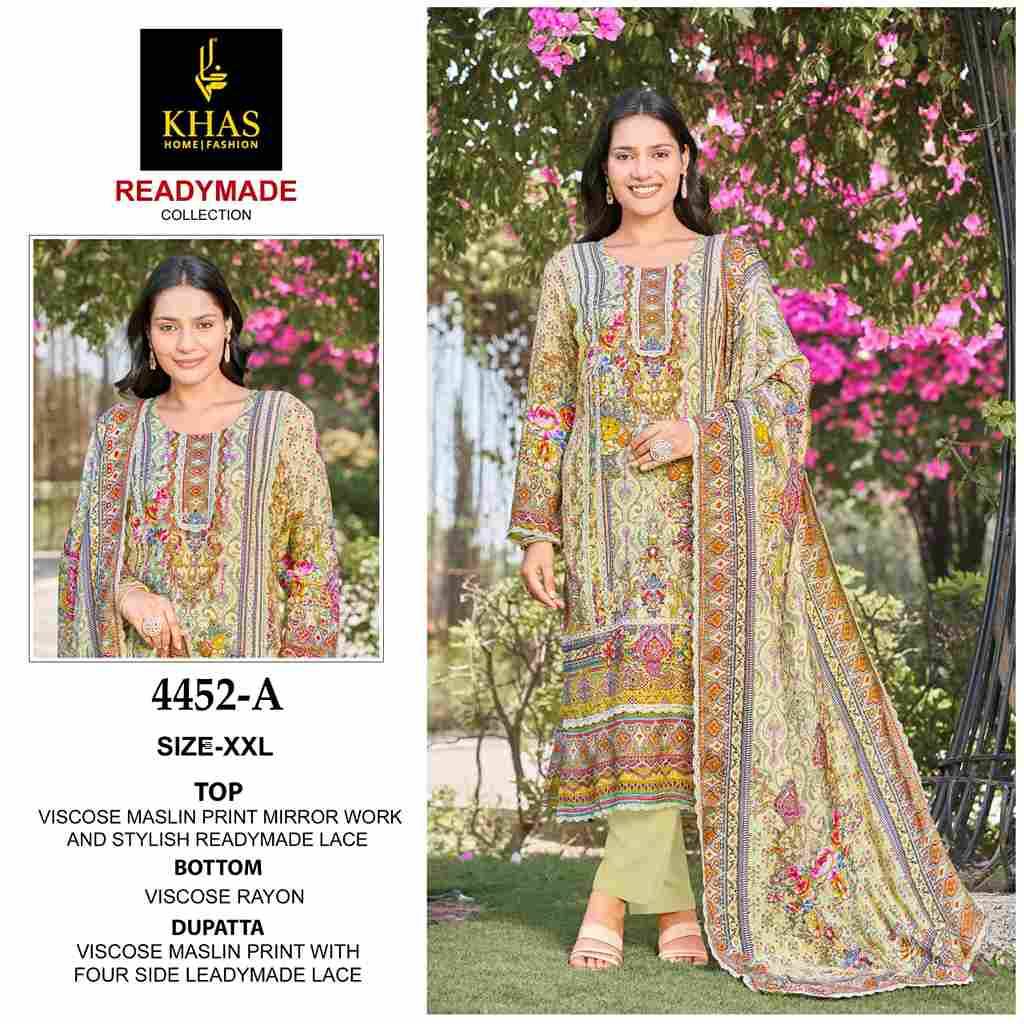 Khas 4452 Colours By Khas 4452-A To 4452-C Series Beautiful Pakistani Suits Colorful Stylish Fancy Casual Wear & Ethnic Wear Viscose Muslin Embroidered Dresses At Wholesale Price
