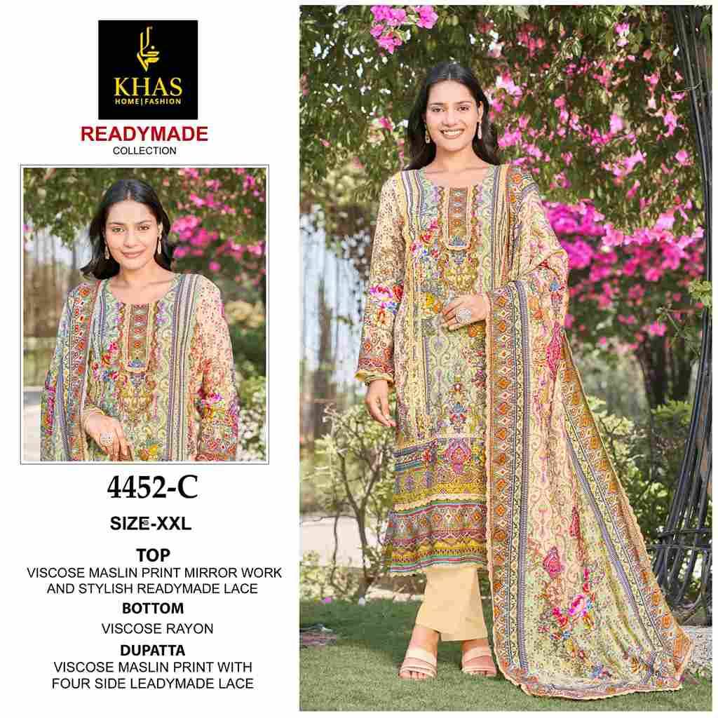 Khas 4452 Colours By Khas 4452-A To 4452-C Series Beautiful Pakistani Suits Colorful Stylish Fancy Casual Wear & Ethnic Wear Viscose Muslin Embroidered Dresses At Wholesale Price
