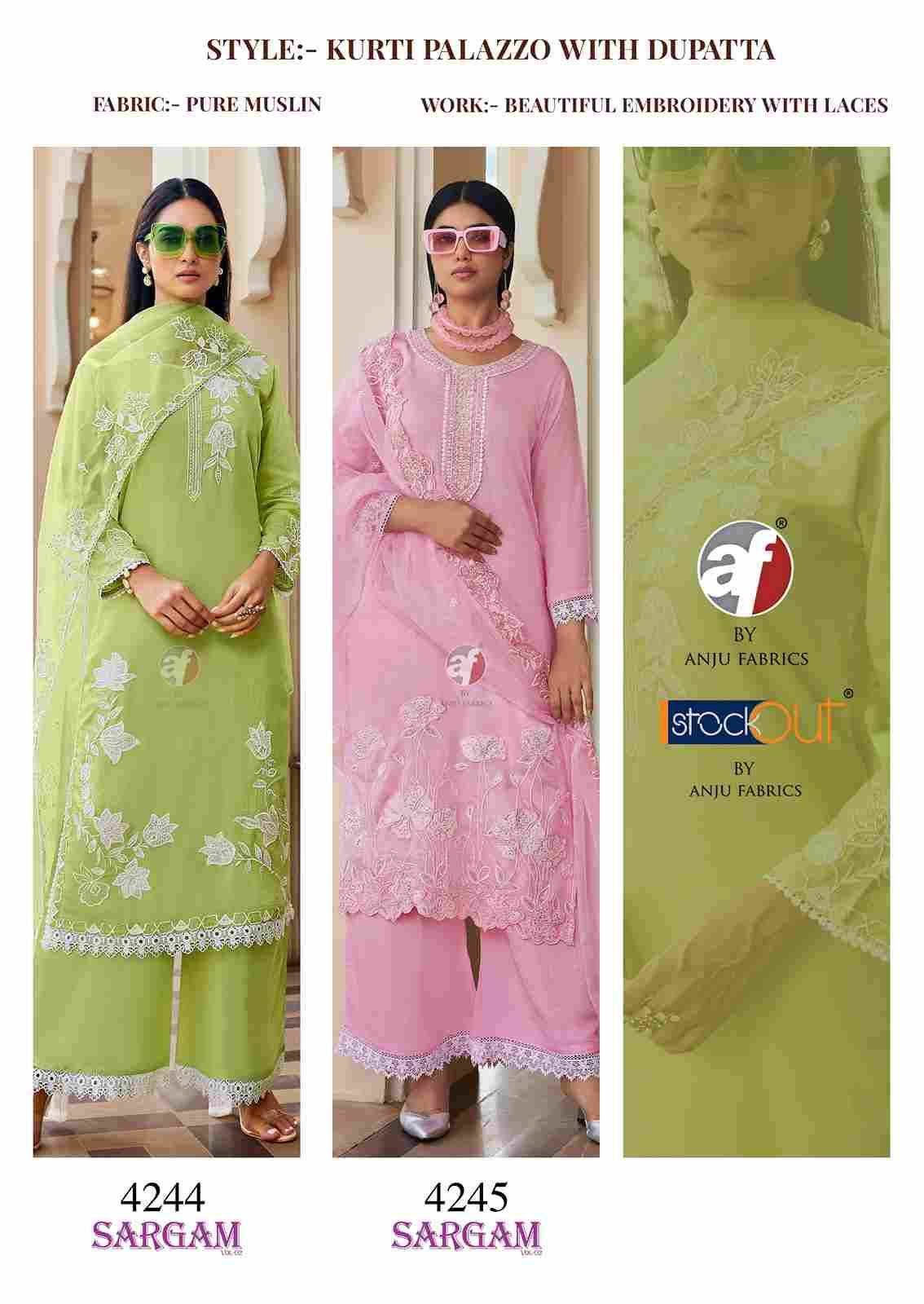 Sargam Vol-2 By Anju Fabrics 4241 To 4245 Series Designer Festive Suits Collection Beautiful Stylish Fancy Colorful Party Wear & Occasional Wear Pure Muslin Dresses At Wholesale Price
