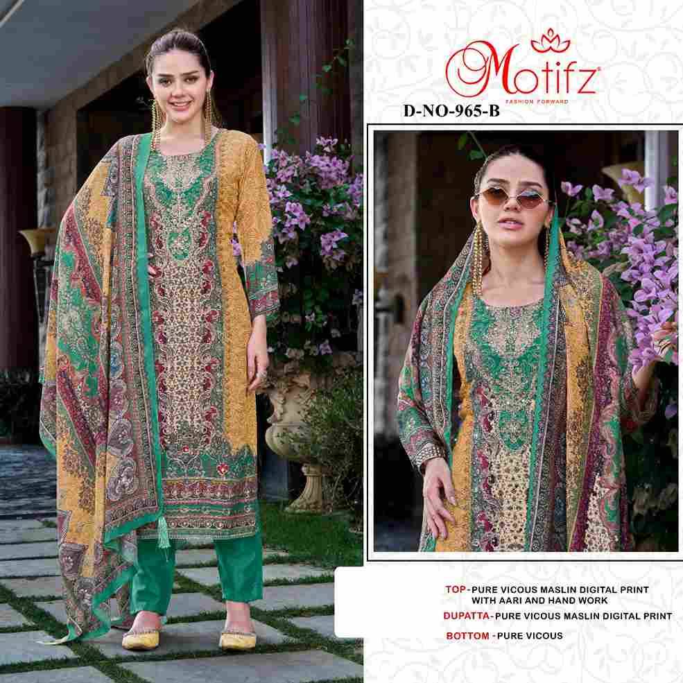 Motifz Hit Design 965 Colours By Motifz 965-A To 965-D Series Beautiful Pakistani Suits Colorful Stylish Fancy Casual Wear & Ethnic Wear Viscose Muslin Dresses At Wholesale Price