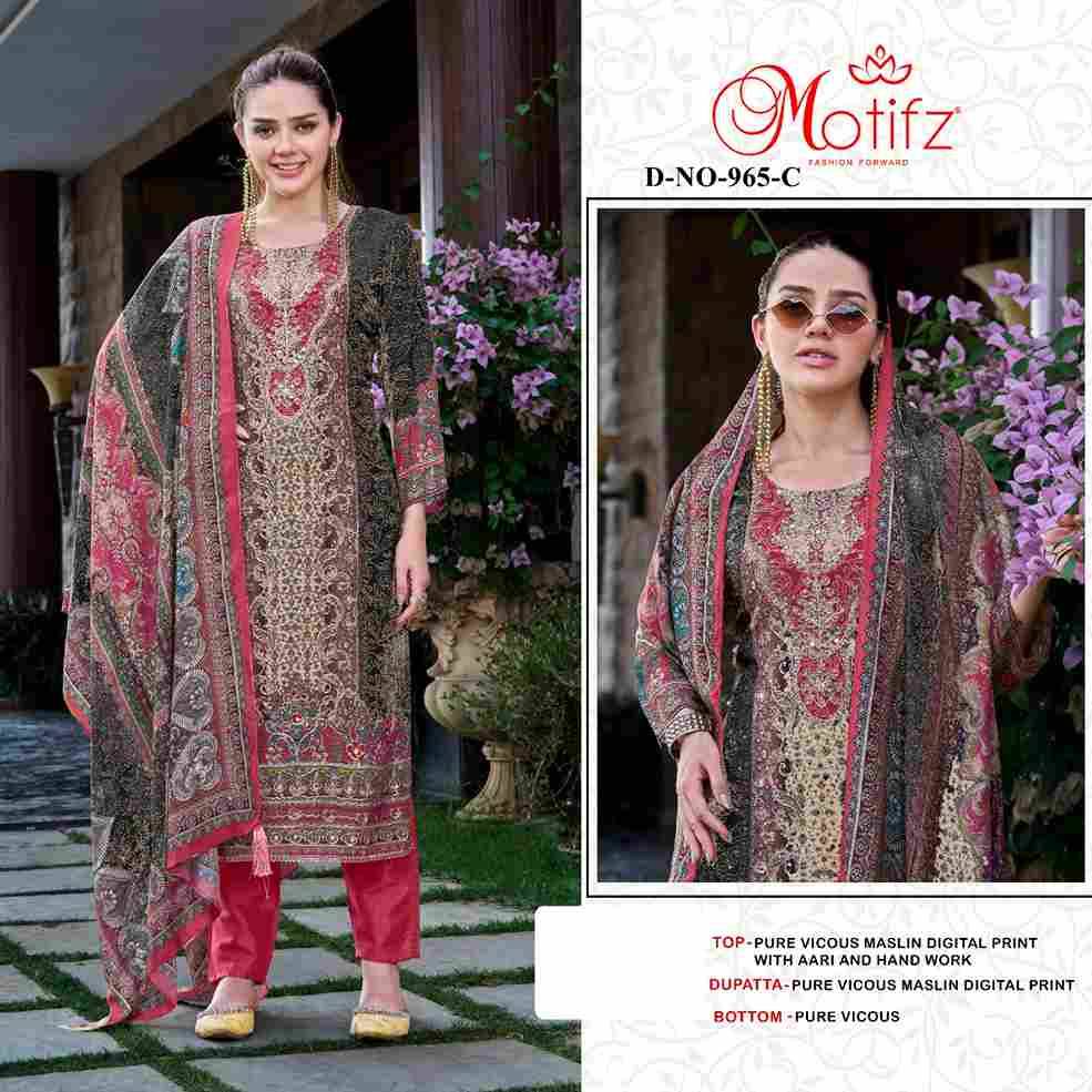 Motifz Hit Design 965 Colours By Motifz 965-A To 965-D Series Beautiful Pakistani Suits Colorful Stylish Fancy Casual Wear & Ethnic Wear Viscose Muslin Dresses At Wholesale Price