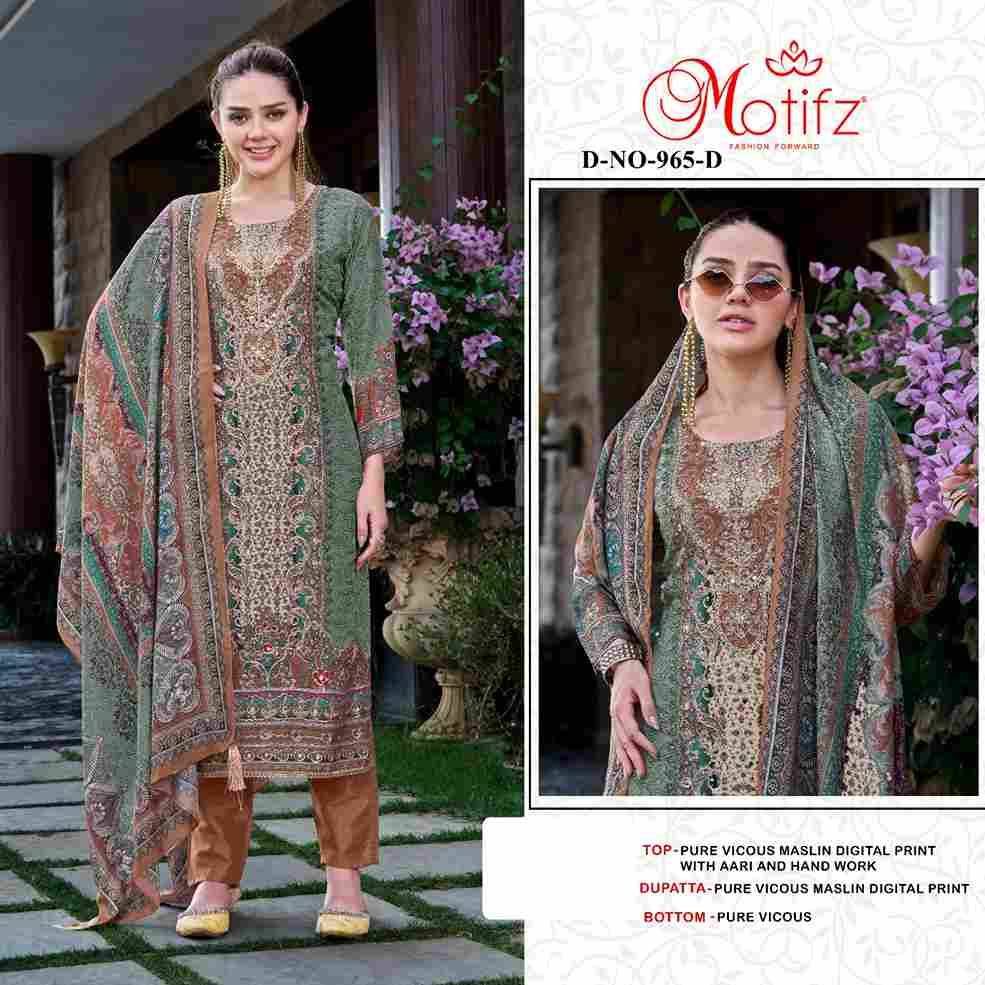 Motifz Hit Design 965 Colours By Motifz 965-A To 965-D Series Beautiful Pakistani Suits Colorful Stylish Fancy Casual Wear & Ethnic Wear Viscose Muslin Dresses At Wholesale Price