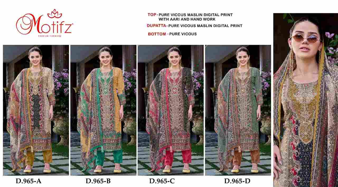 Motifz Hit Design 965 Colours By Motifz 965-A To 965-D Series Beautiful Pakistani Suits Colorful Stylish Fancy Casual Wear & Ethnic Wear Viscose Muslin Dresses At Wholesale Price