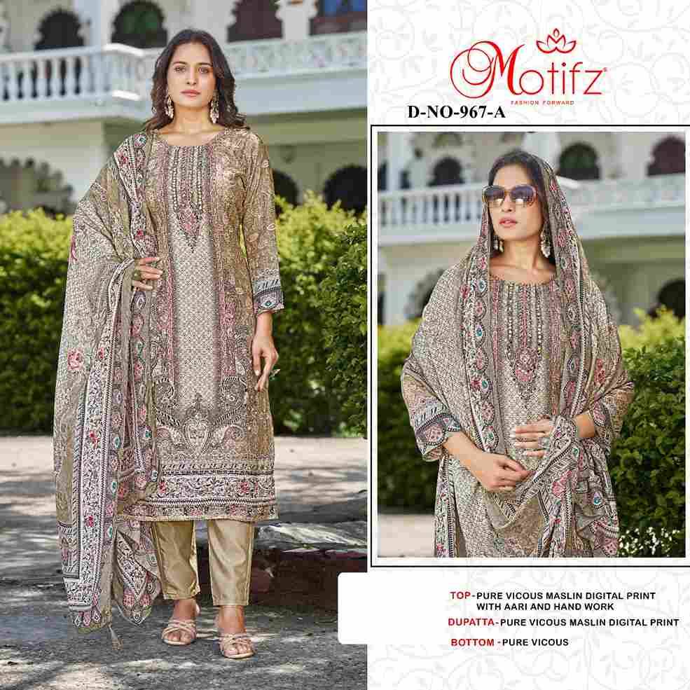 Motifz Hit Design 967 Colours By Motifz 967-A To 967-D Series Beautiful Pakistani Suits Colorful Stylish Fancy Casual Wear & Ethnic Wear Viscose Muslin Dresses At Wholesale Price