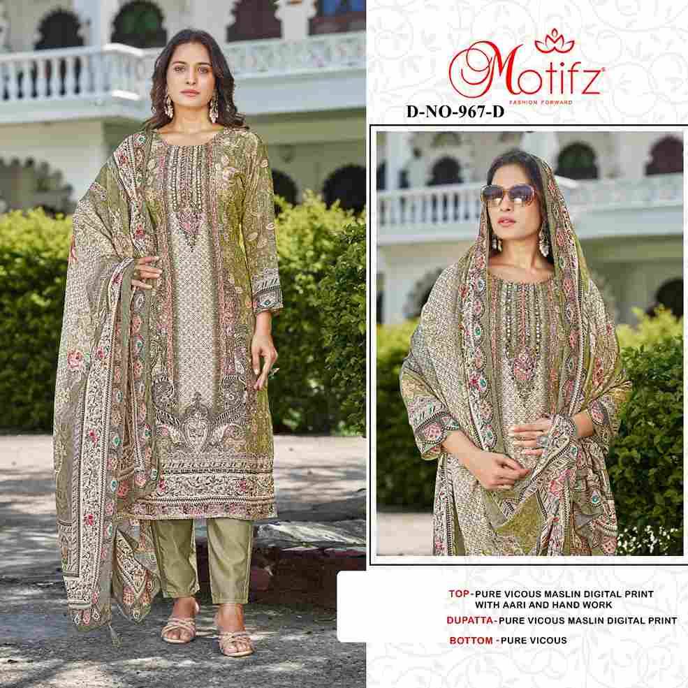 Motifz Hit Design 967 Colours By Motifz 967-A To 967-D Series Beautiful Pakistani Suits Colorful Stylish Fancy Casual Wear & Ethnic Wear Viscose Muslin Dresses At Wholesale Price