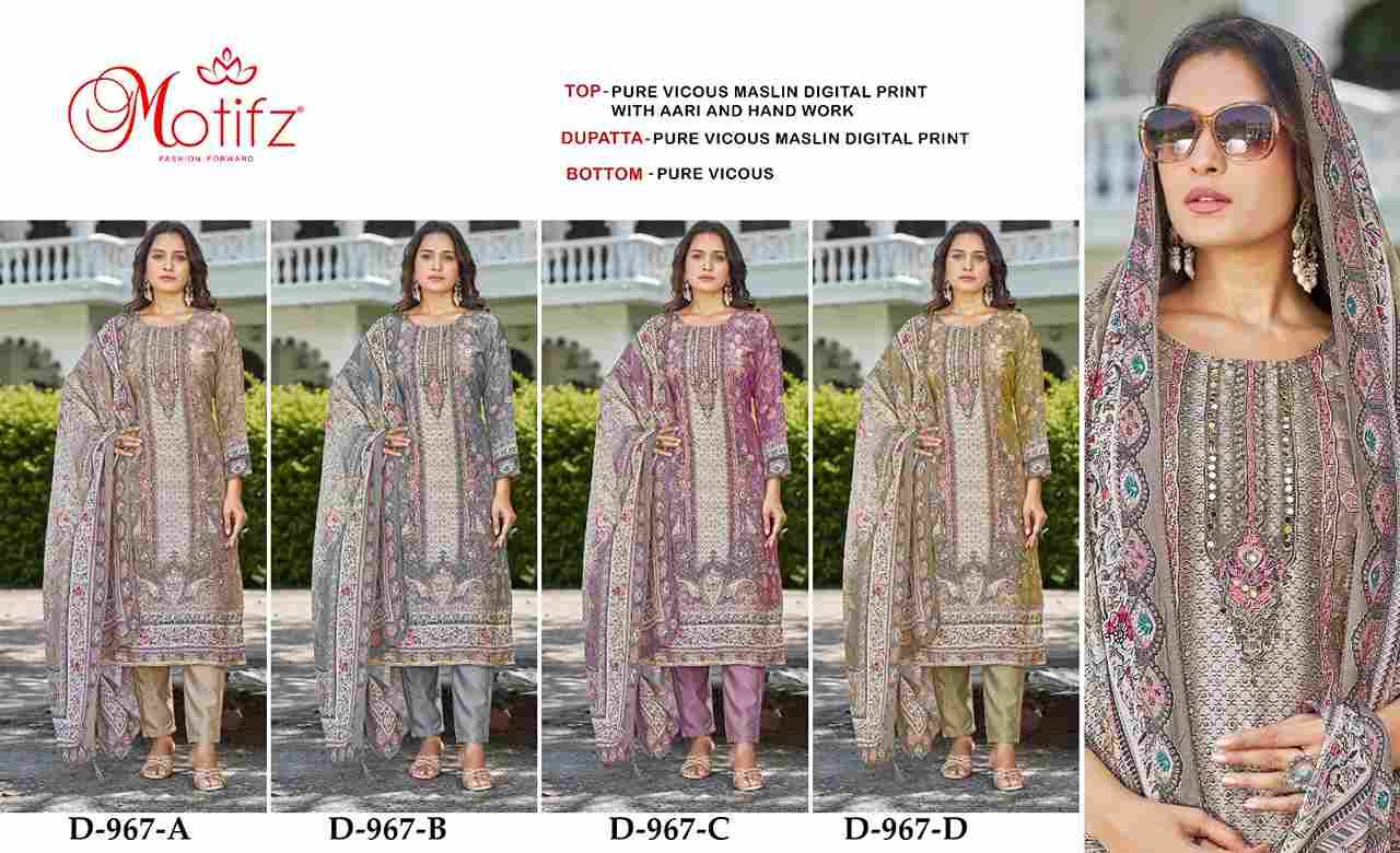 Motifz Hit Design 967 Colours By Motifz 967-A To 967-D Series Beautiful Pakistani Suits Colorful Stylish Fancy Casual Wear & Ethnic Wear Viscose Muslin Dresses At Wholesale Price