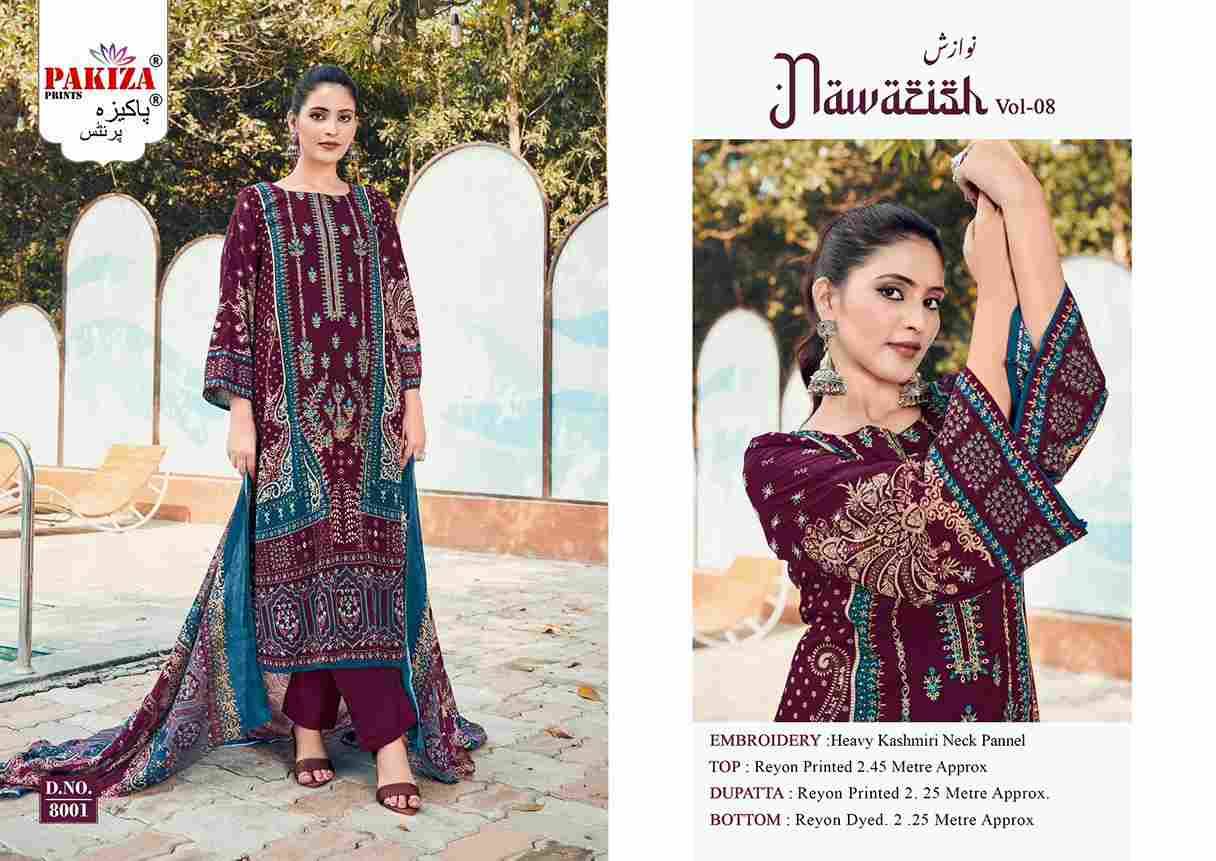 Nawazish Vol-08 By Pakiza Prints 8001 To 8004 Series Beautiful Festive Suits Stylish Fancy Colorful Party Wear & Occasional Wear Rayon Print Dresses At Wholesale Price