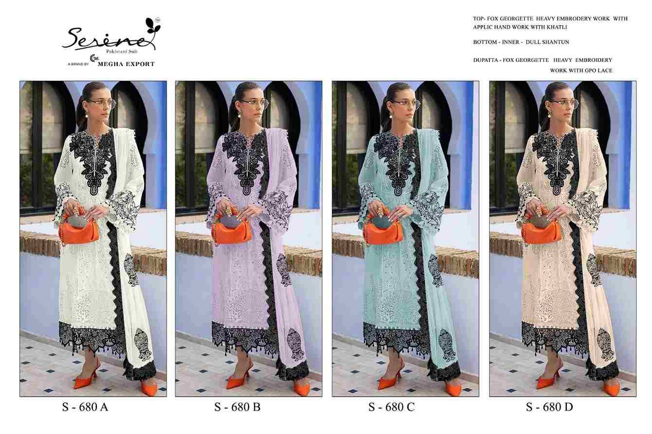 Serene Hit Design S-680 Colours By Serene S-680-A To S-680-D Series Designer Pakistani Suits Beautiful Fancy Colorful Stylish Party Wear & Occasional Wear Faux Georgette Embroidered Dresses At Wholesale Price