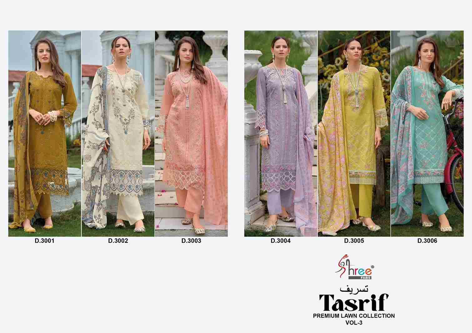 Tasrif Premium Lawn Collection Vol-3 By Shree Fabs 3001 To 3006 Series Designer Pakistani Suits Collection Beautiful Stylish Fancy Colorful Party Wear & Ethnic Wear Pure Viscose With Pure Lawn Cotton With Embroidery Dresses At Wholesale Price