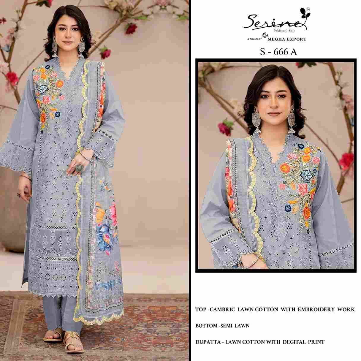 Serene Hit Design S-666 Colours By Serene S-666-A To S-666-D Series Designer Pakistani Suits Beautiful Fancy Colorful Stylish Party Wear & Occasional Wear Cambric Lawn Cotton Embroidered Dresses At Wholesale Price