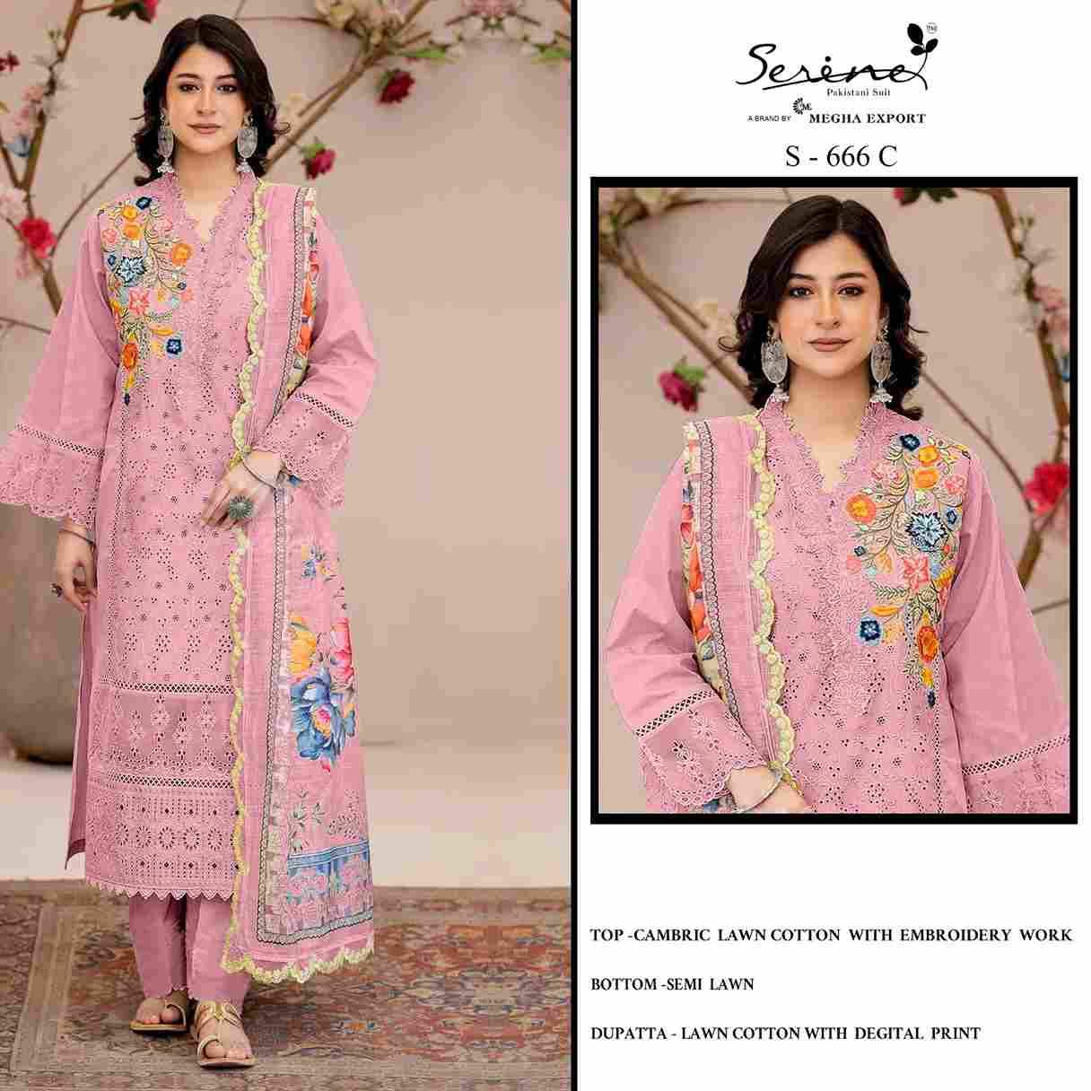 Serene Hit Design S-666 Colours By Serene S-666-A To S-666-D Series Designer Pakistani Suits Beautiful Fancy Colorful Stylish Party Wear & Occasional Wear Cambric Lawn Cotton Embroidered Dresses At Wholesale Price