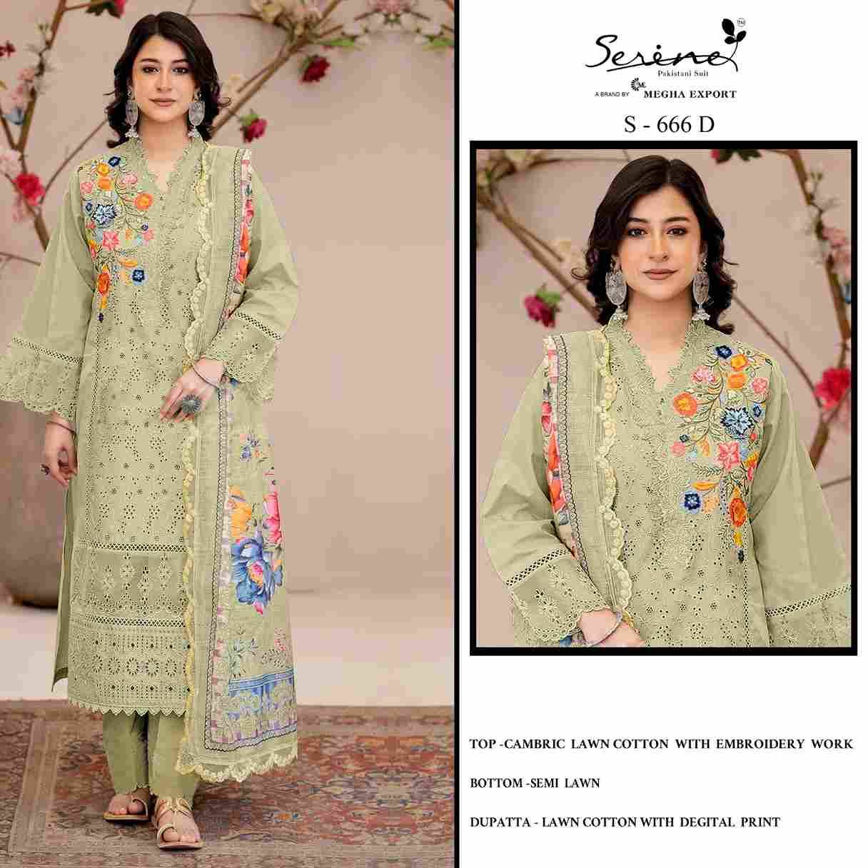 Serene Hit Design S-666 Colours By Serene S-666-A To S-666-D Series Designer Pakistani Suits Beautiful Fancy Colorful Stylish Party Wear & Occasional Wear Cambric Lawn Cotton Embroidered Dresses At Wholesale Price