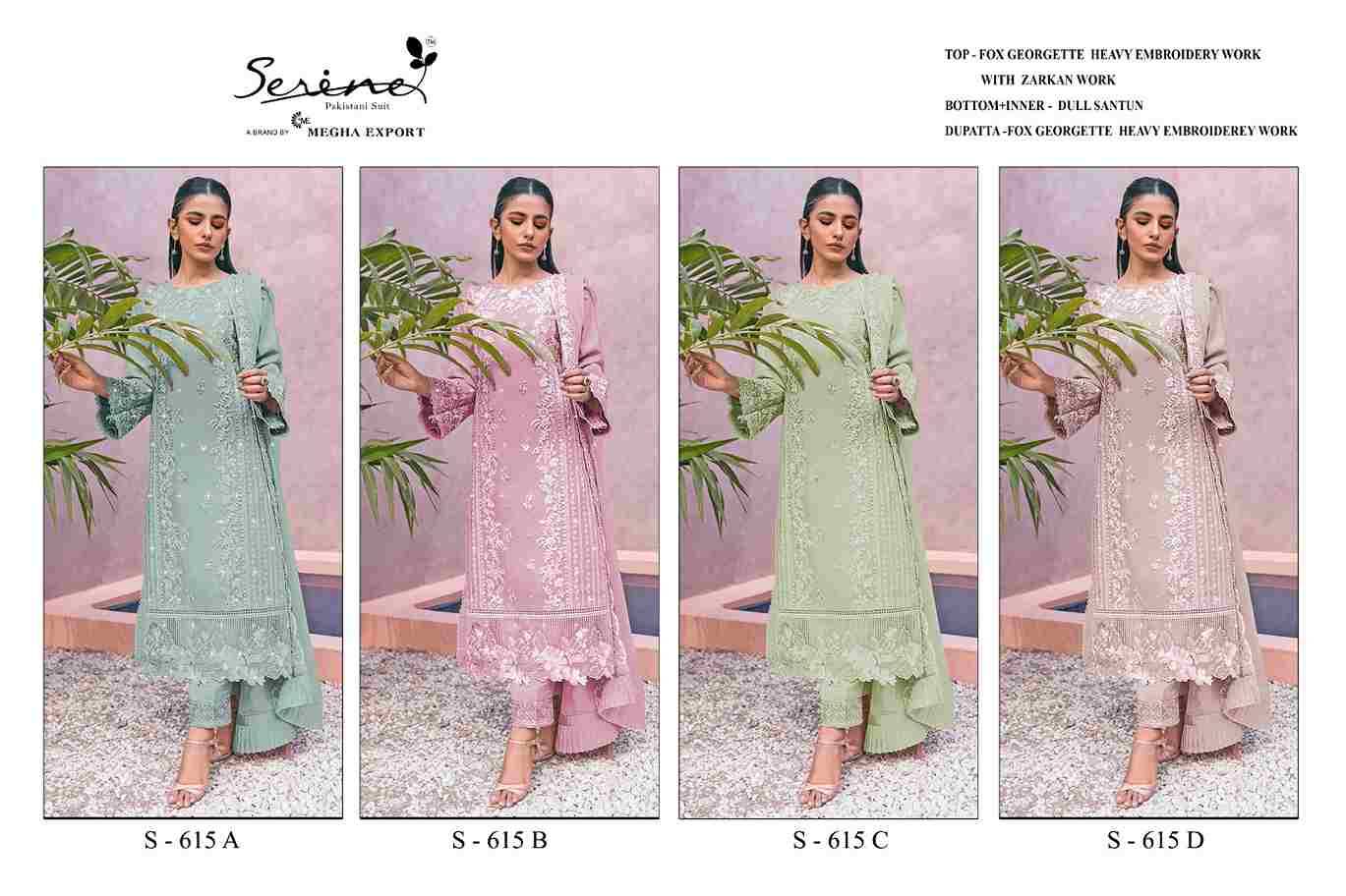 Serene Hit Design S-615 Colours By Serene S-615-A To S-615-D Series Designer Pakistani Suits Beautiful Fancy Colorful Stylish Party Wear & Occasional Wear Faux Georgette Embroidered Dresses At Wholesale Price