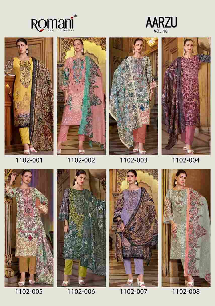 Aarzu Vol-18 By Romani 1102-001 To 1102-008 Series Beautiful Festive Suits Stylish Fancy Colorful Casual Wear & Ethnic Wear Soft Cotton Print Dresses At Wholesale Price