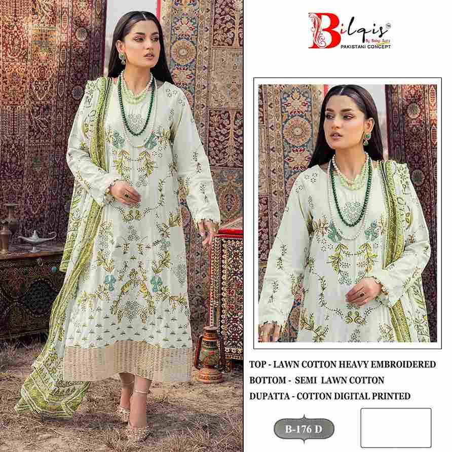 Bilqis 176 Colours By Bilqis 176-A To 176-D Series Beautiful Pakistani Suits Stylish Fancy Colorful Party Wear & Occasional Wear Cotton Lawn Embroidery Dresses At Wholesale Price