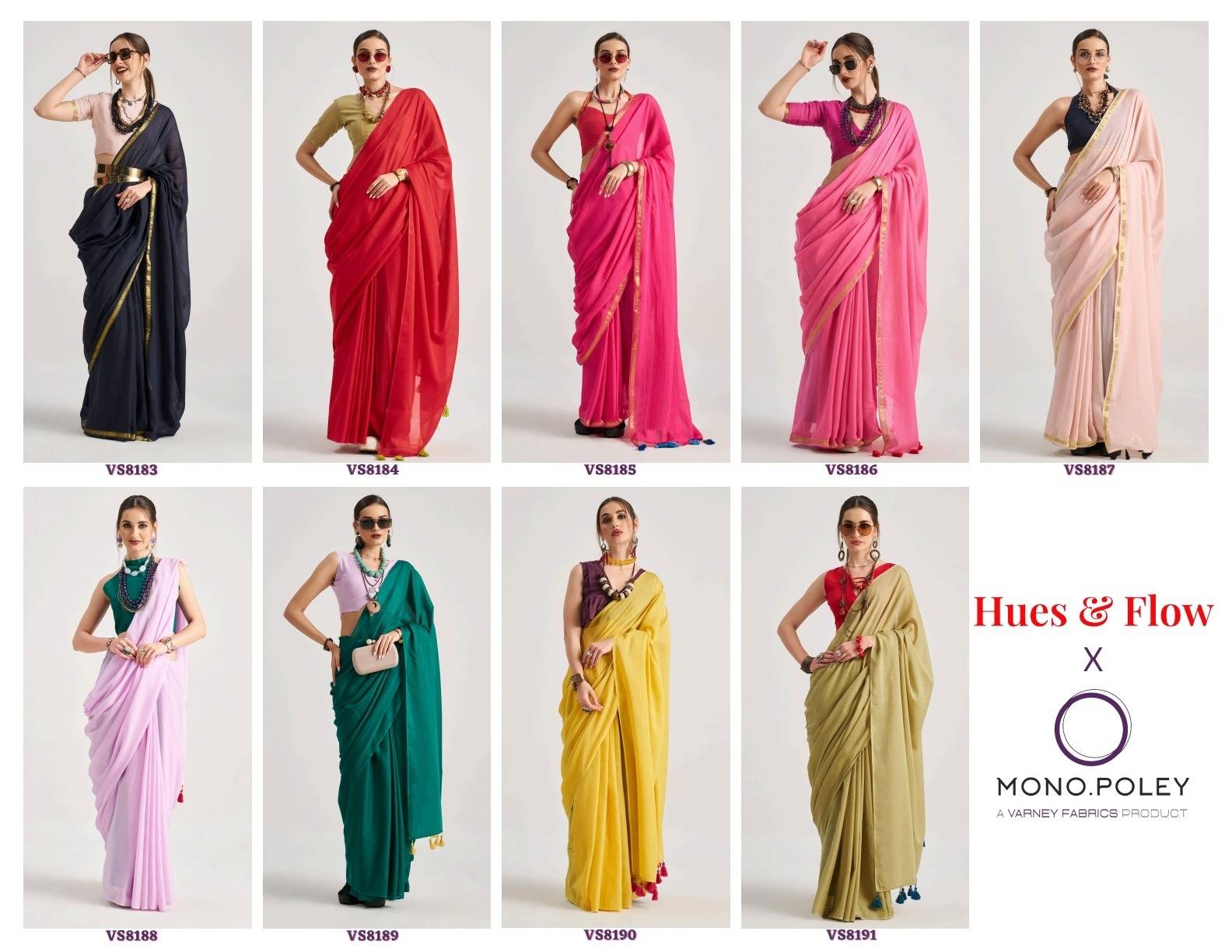 Hues And Flow By Mono Poley 8183 To 8191 Series Indian Traditional Wear Collection Beautiful Stylish Fancy Colorful Party Wear & Occasional Wear Viscose Sarees At Wholesale Price