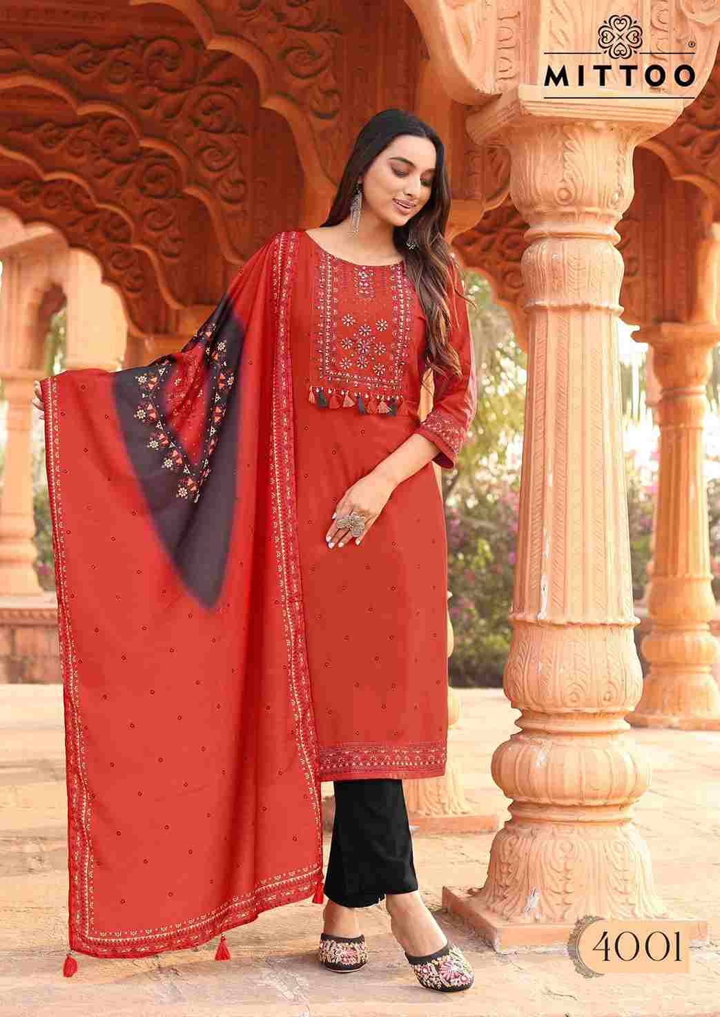 Color Drop By Mittoo 4001 To 4006 Series Beautiful Festive Suits Colorful Stylish Fancy Casual Wear & Ethnic Wear Heavy Rayon Dresses At Wholesale Price