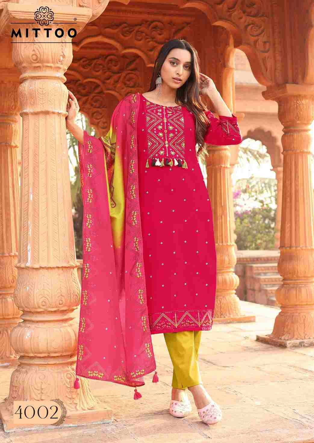 Color Drop By Mittoo 4001 To 4006 Series Beautiful Festive Suits Colorful Stylish Fancy Casual Wear & Ethnic Wear Heavy Rayon Dresses At Wholesale Price