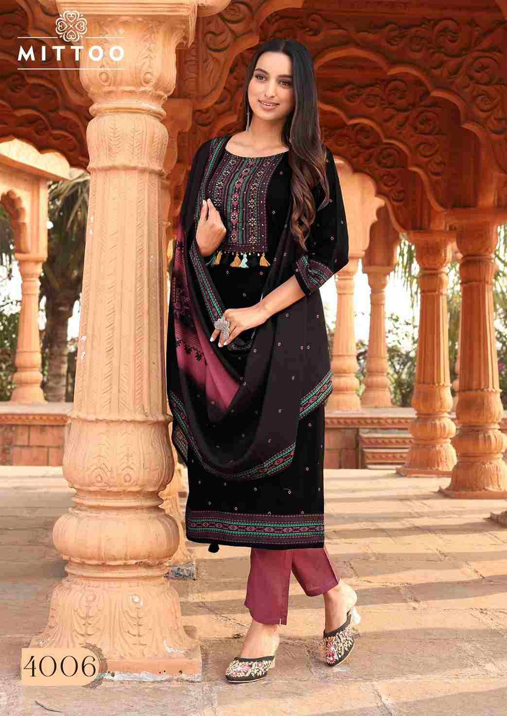 Color Drop By Mittoo 4001 To 4006 Series Beautiful Festive Suits Colorful Stylish Fancy Casual Wear & Ethnic Wear Heavy Rayon Dresses At Wholesale Price