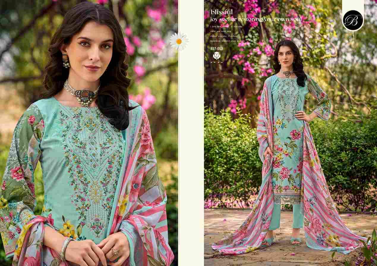 Yasmin By Belliza 857-001 To 857-008 Series Beautiful Suits Colorful Stylish Fancy Casual Wear & Ethnic Wear Pure Jam Cotton Dresses At Wholesale Price